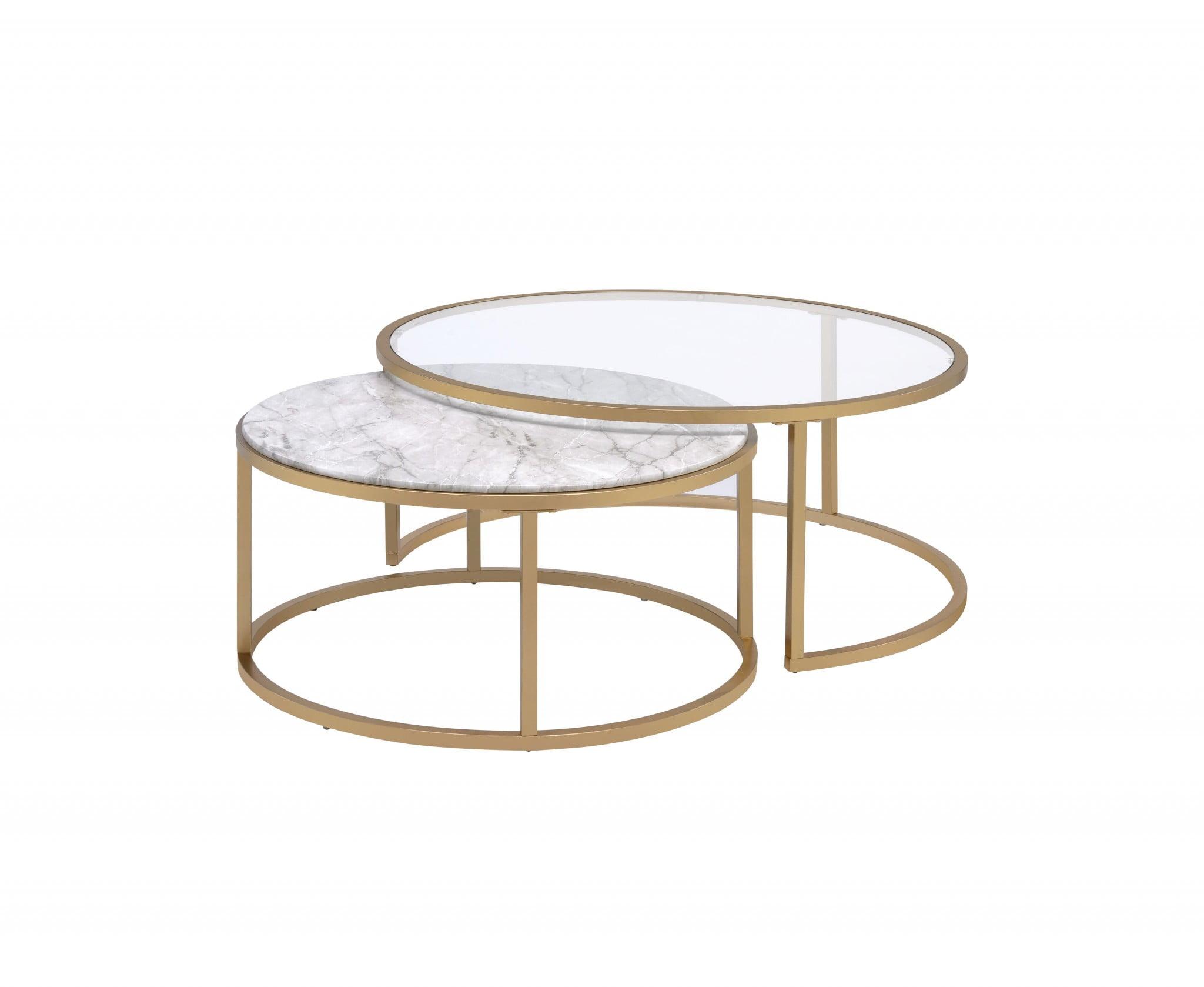 Bowery Hill 2 Piece Coffee Table Set in Faux Marble and Gold