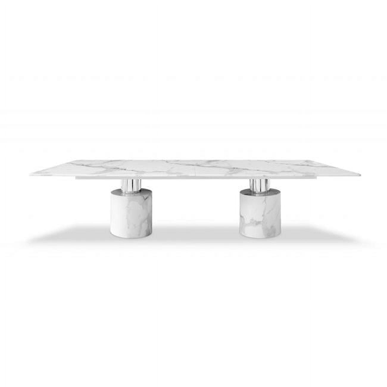 Contemporary 120" White Marble & Chrome Dining Table for Six