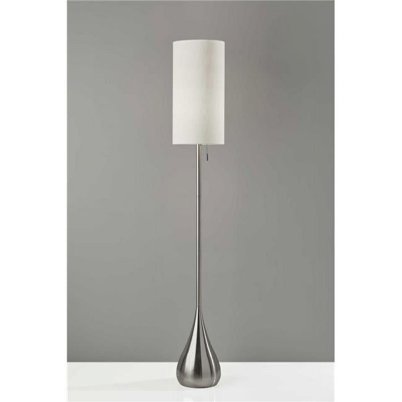 68" White Drum Shade Brushed Steel Teardrop Floor Lamp