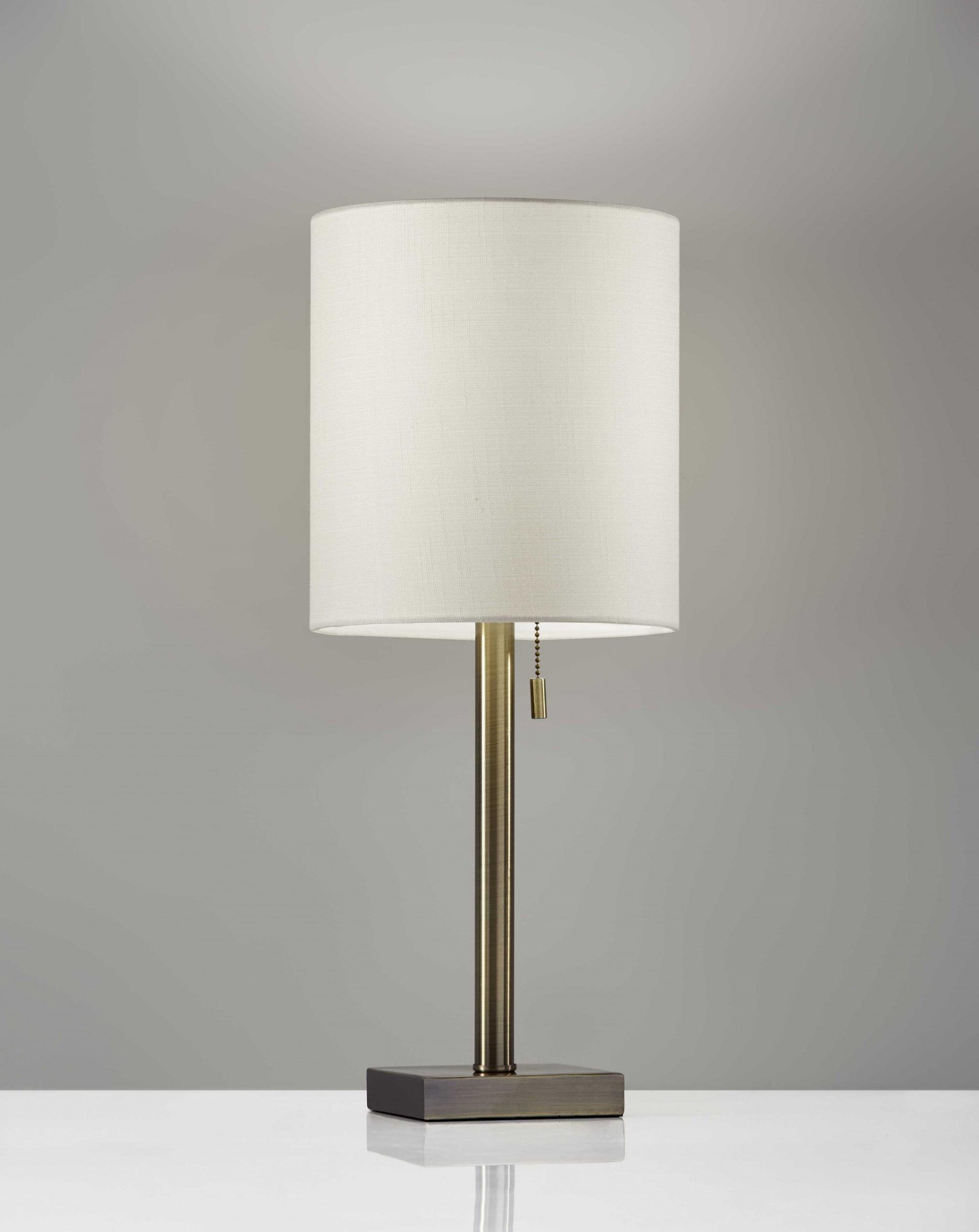 Elegant Antique Brass Metal Table Lamp with Beige Fabric Shade