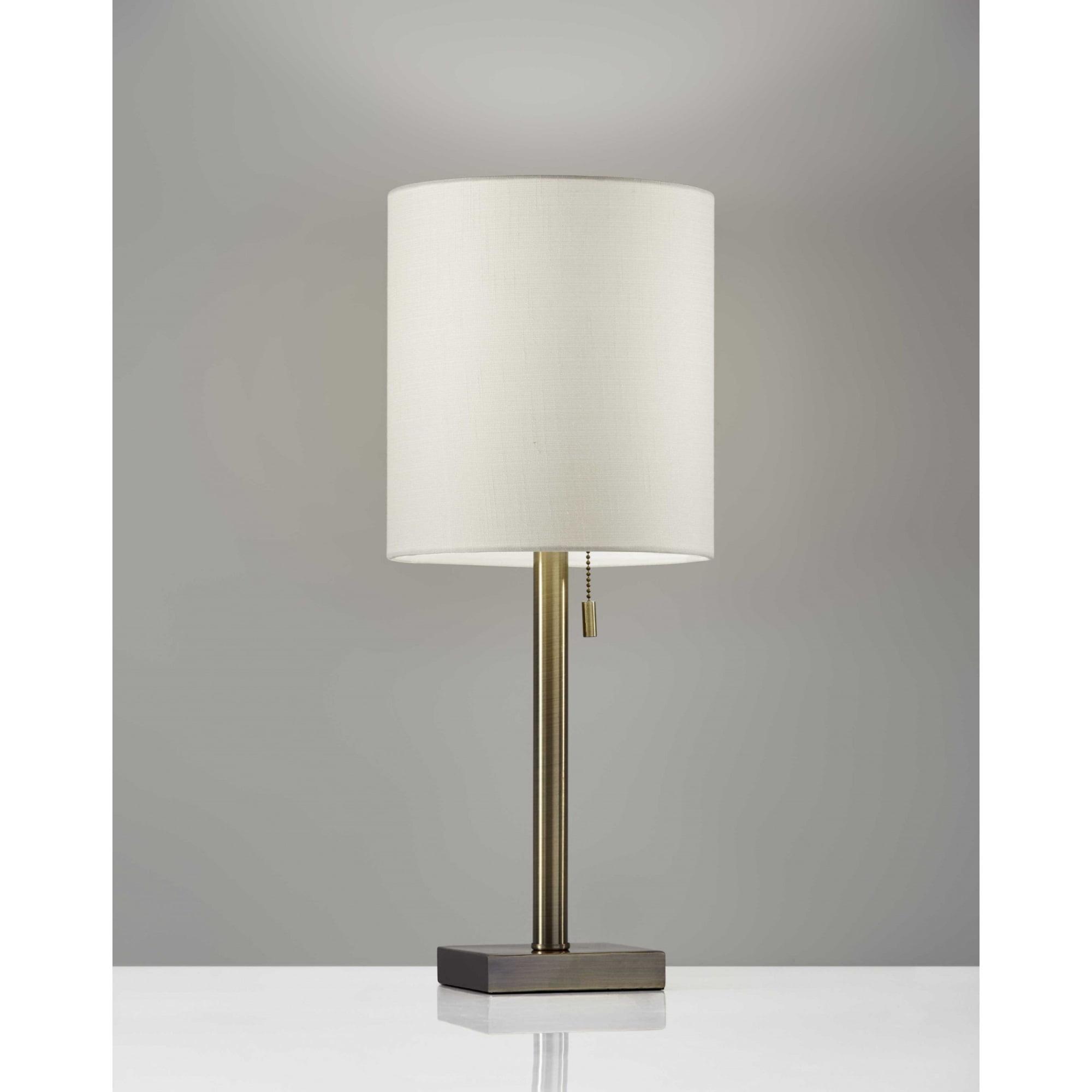 Elegant Antique Brass Metal Table Lamp with Beige Fabric Shade