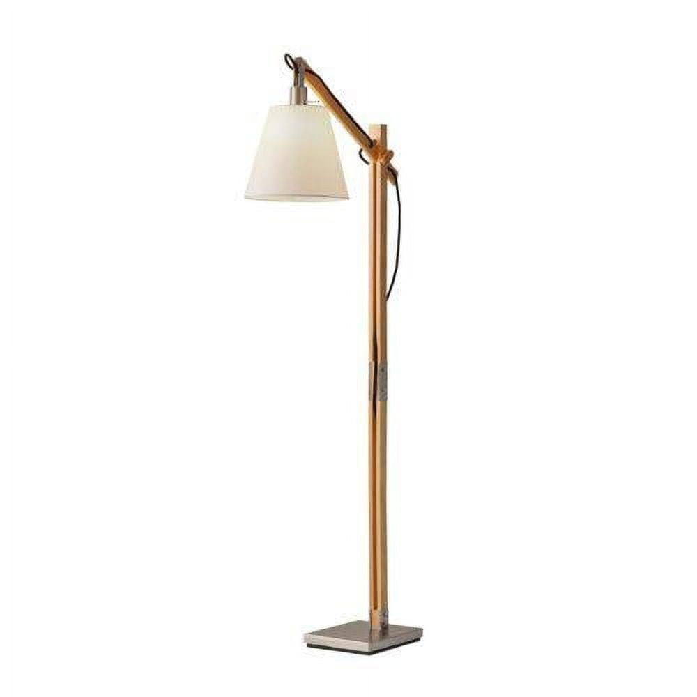 Rustic Natural Wood Adjustable Floor Lamp with Off-White Shade