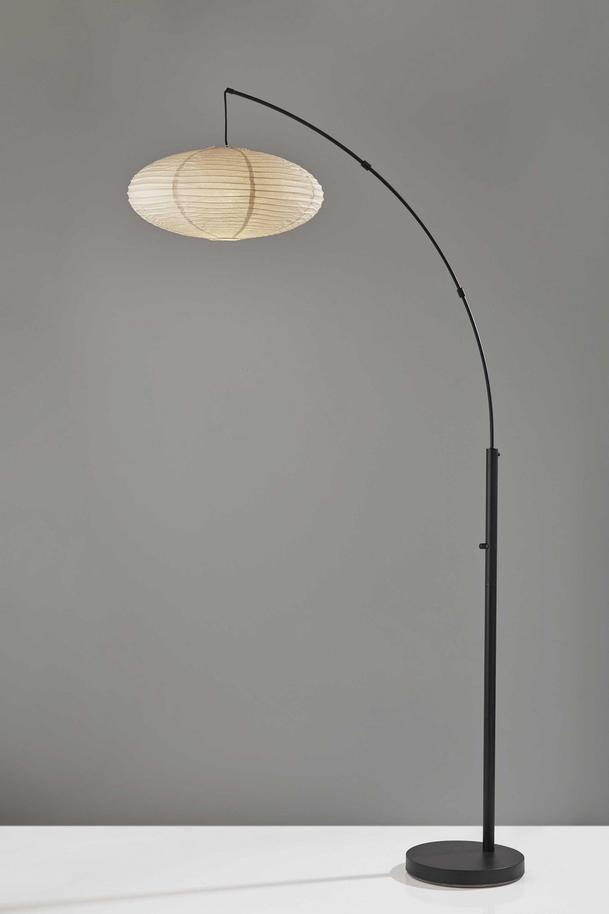 Adjustable Black Metal Arc Floor Lamp with Paper Shade