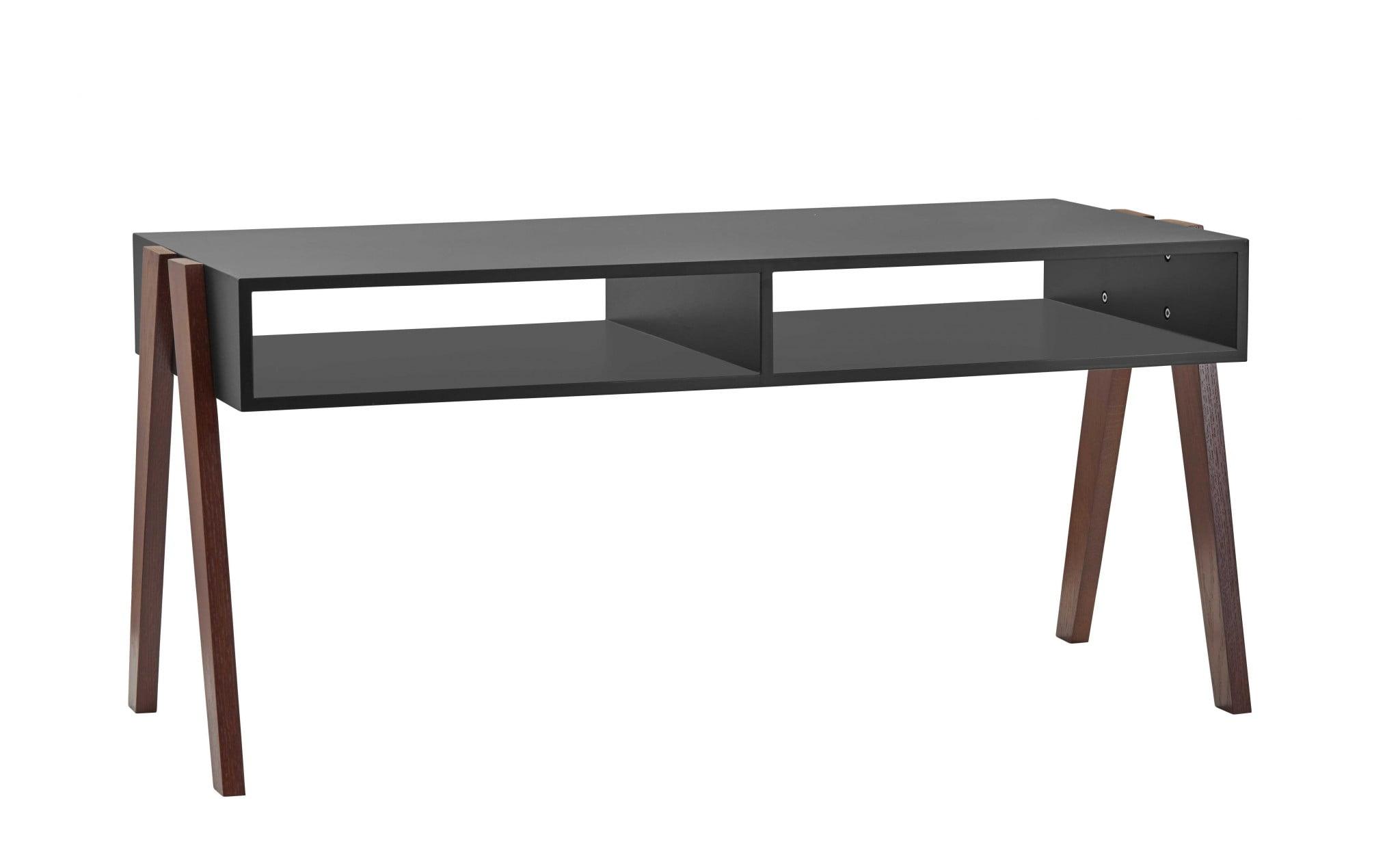 Mid-Century Modern Black and Walnut Wood Grain Coffee Table