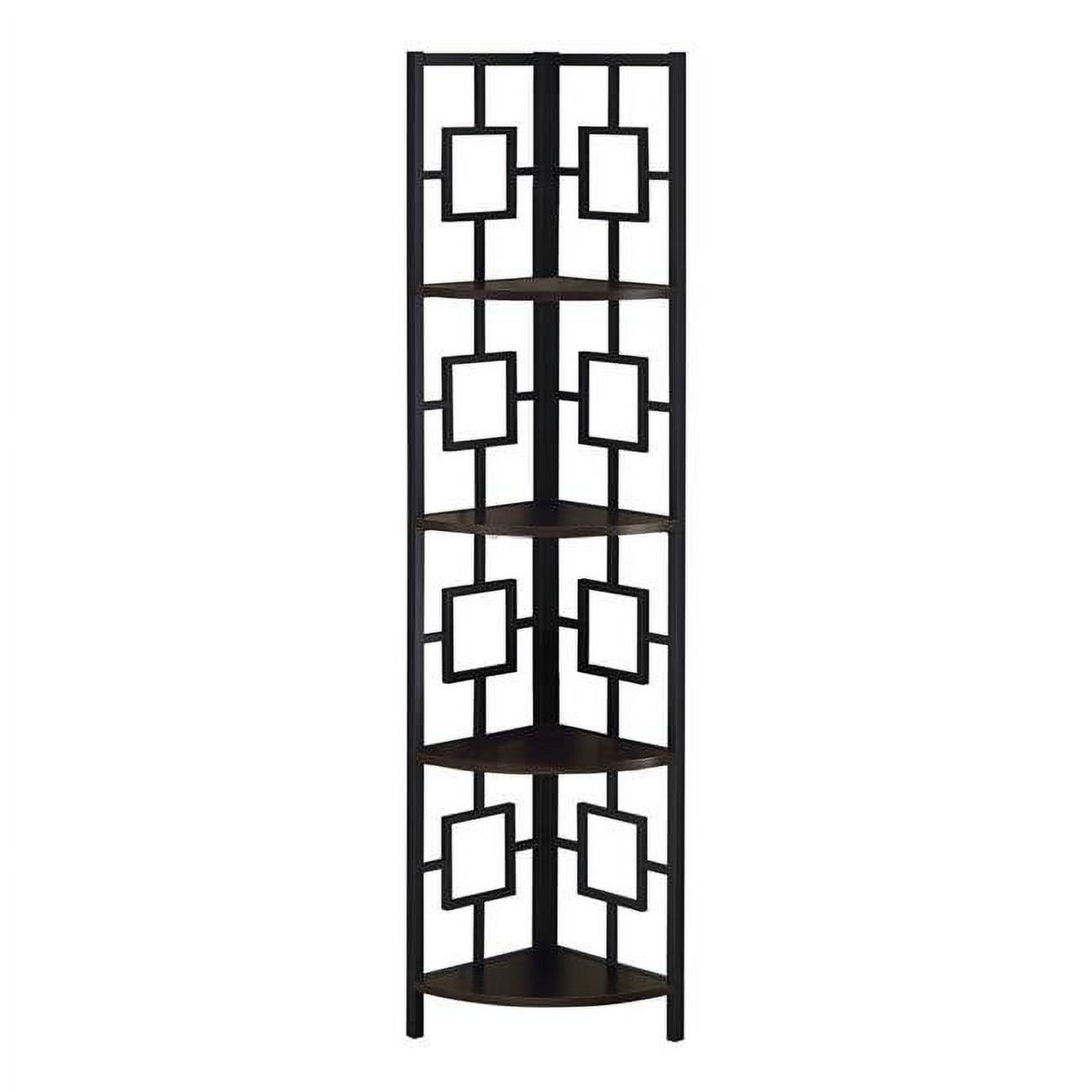 CintBllTer I 3610 Bookshelf, Bookcase, Etagere, Corner, 4 Tier, 62" H, Office, Bedroom, Metal, Laminate, Black, Contemporary, Modern
