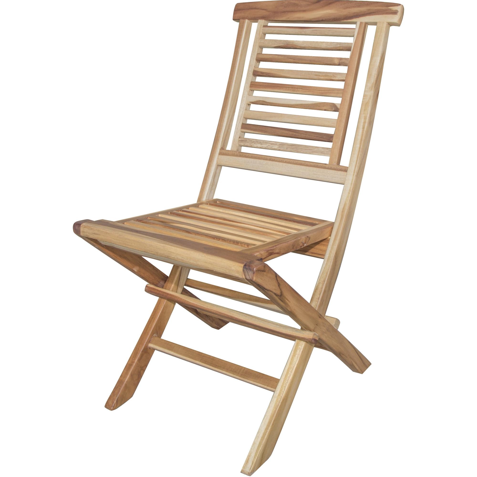 Compact Natural Teak Armless Folding Dining Chair