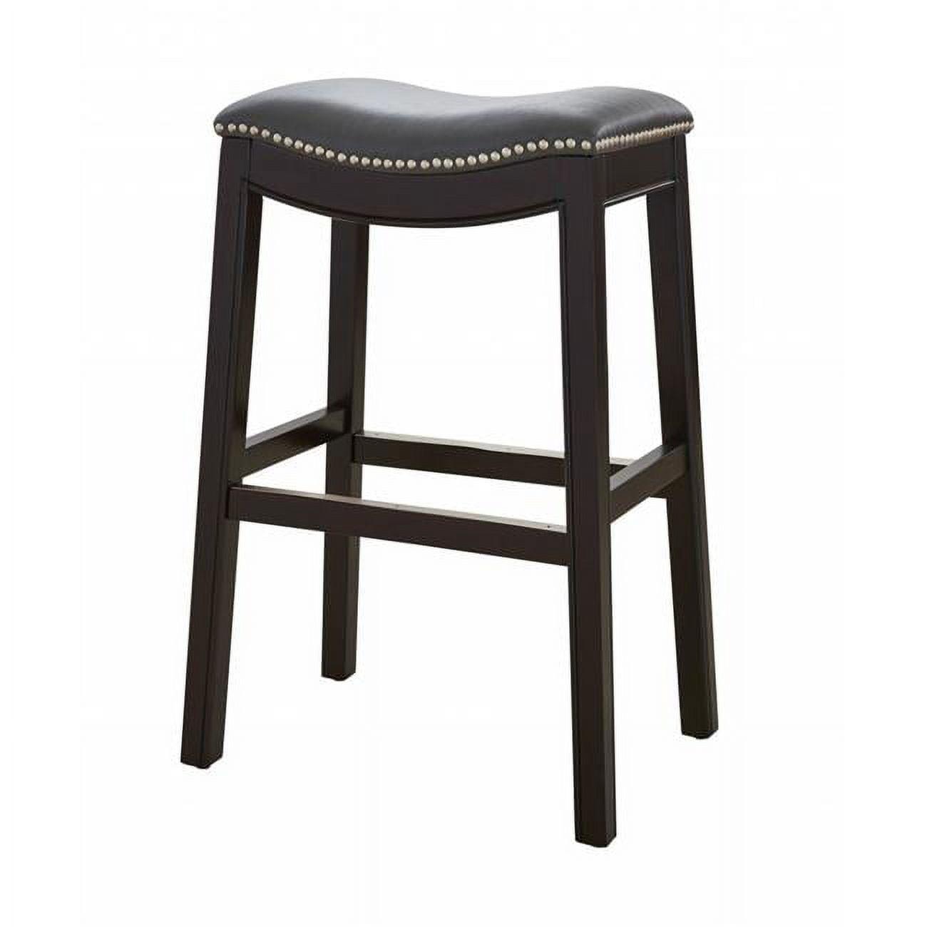 Espresso & Gray Solid Wood Saddle Bar Stool with Metal Accents