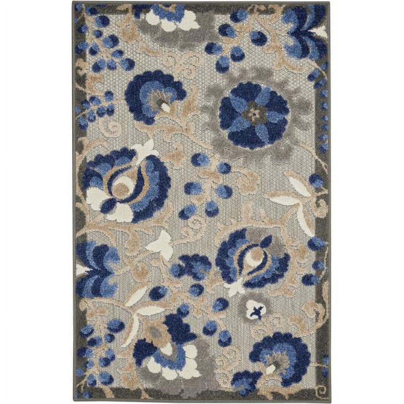 Elysian Blue Floral 3'x4' Synthetic Indoor/Outdoor Rug