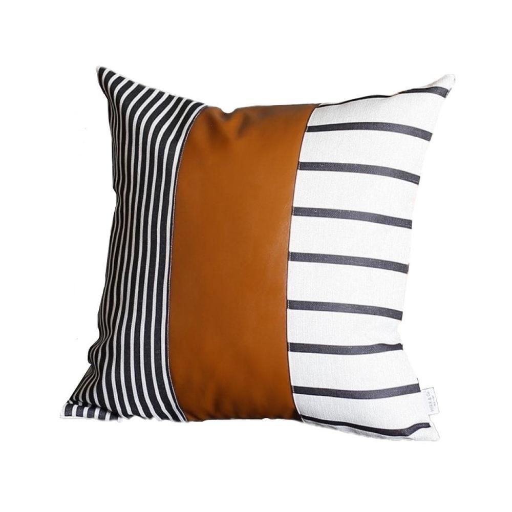 20" x 20" Black and White Striped Faux Leather Pillow Cover