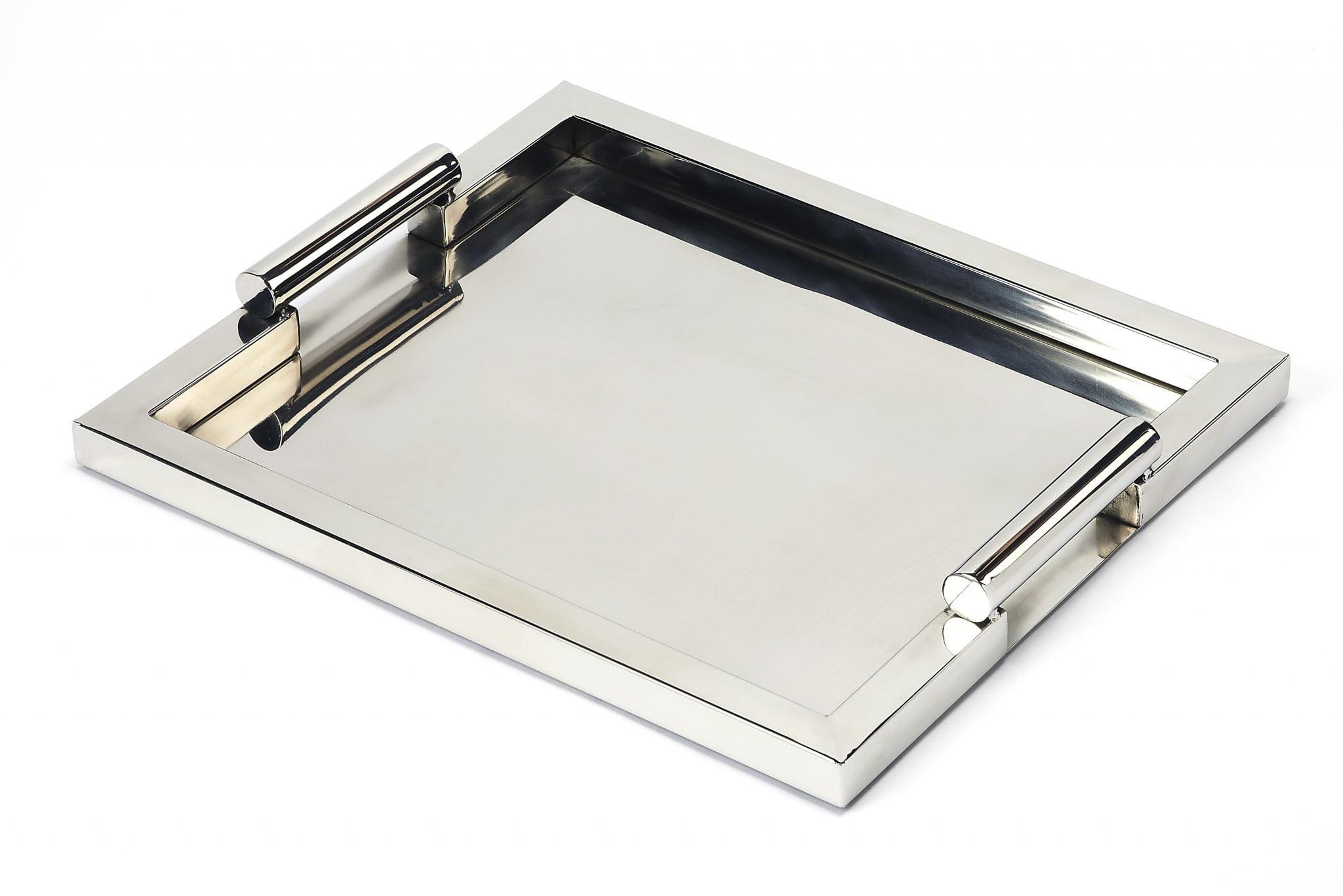 Vogue Modern 15'' Silver Stainless Steel Serving Tray with Bar Handles