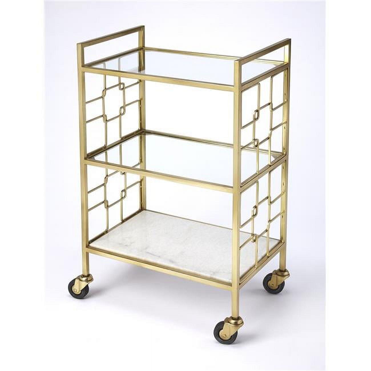 Polished Gold Stainless Steel Bar Cart with Glass Shelves