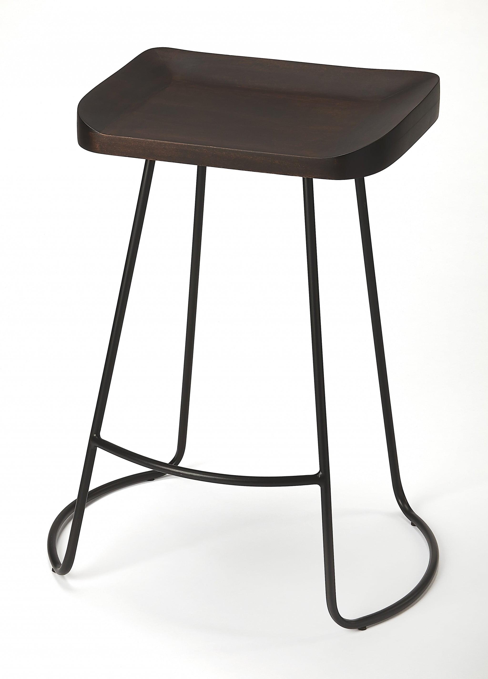 26" Dark Brown and Black Backless Wood Metal Counter Stool