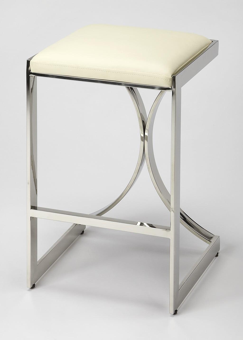 24" Contemporary Silver Metal & White Leather Backless Counter Stool