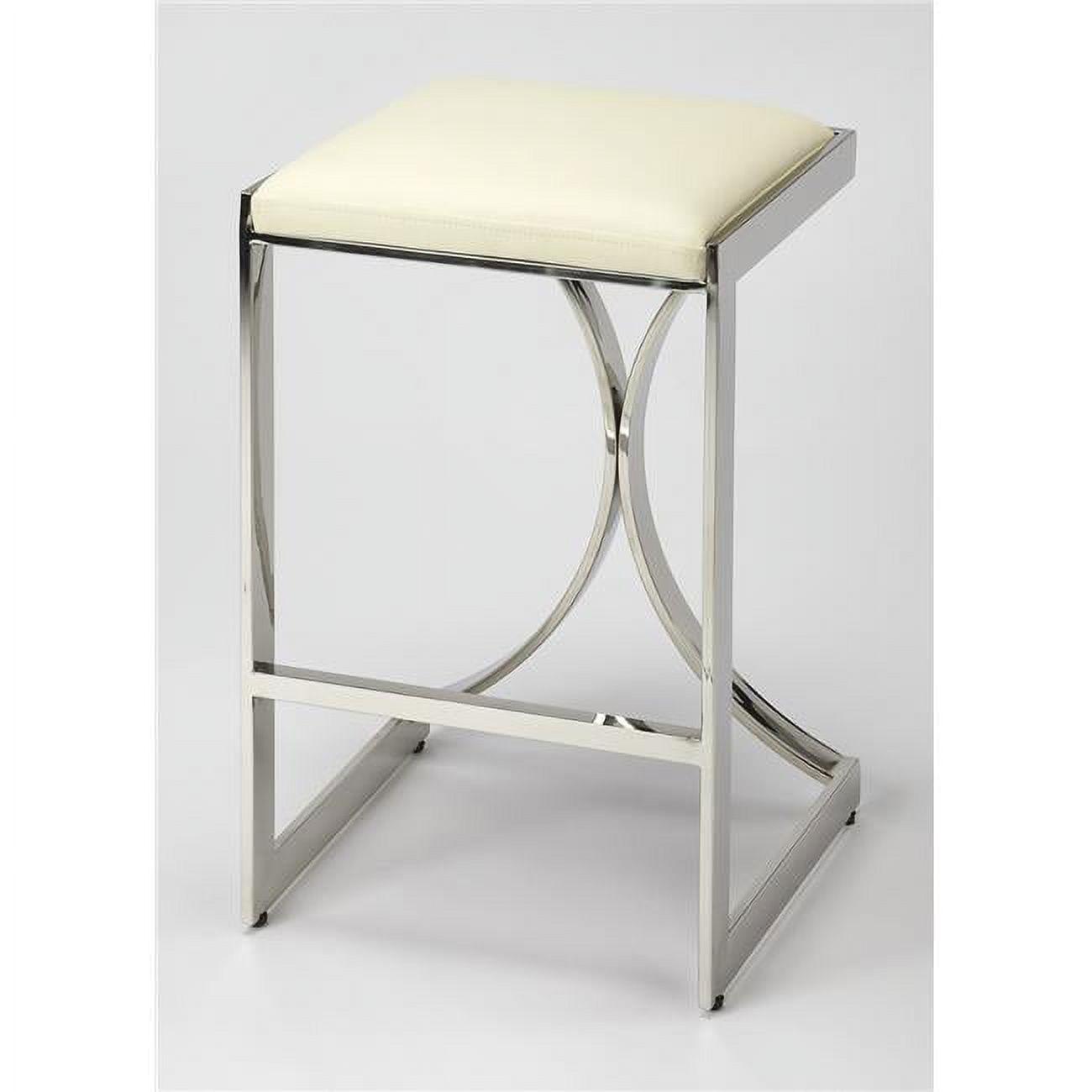 24" Contemporary Silver Metal & White Leather Backless Counter Stool