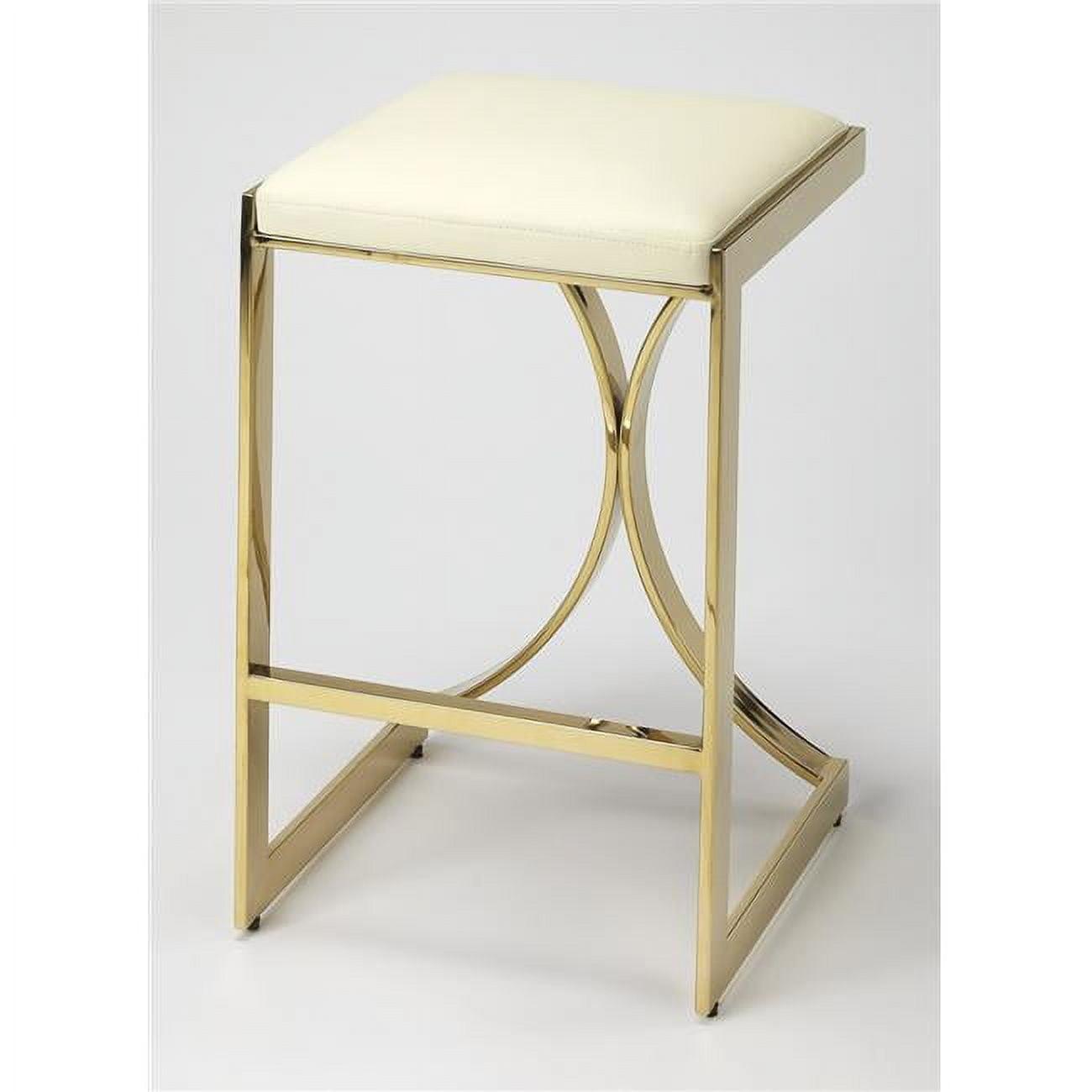 Elegant Swivel 24" White Leather & Gold Metal Backless Counter Stool