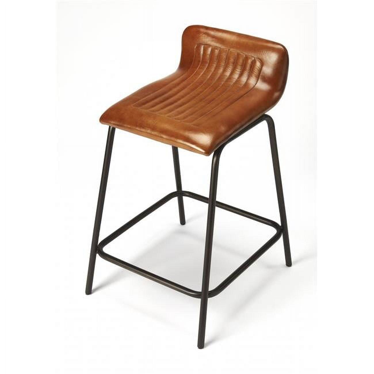 Adjustable Brown Leather & Black Metal Counter Stool