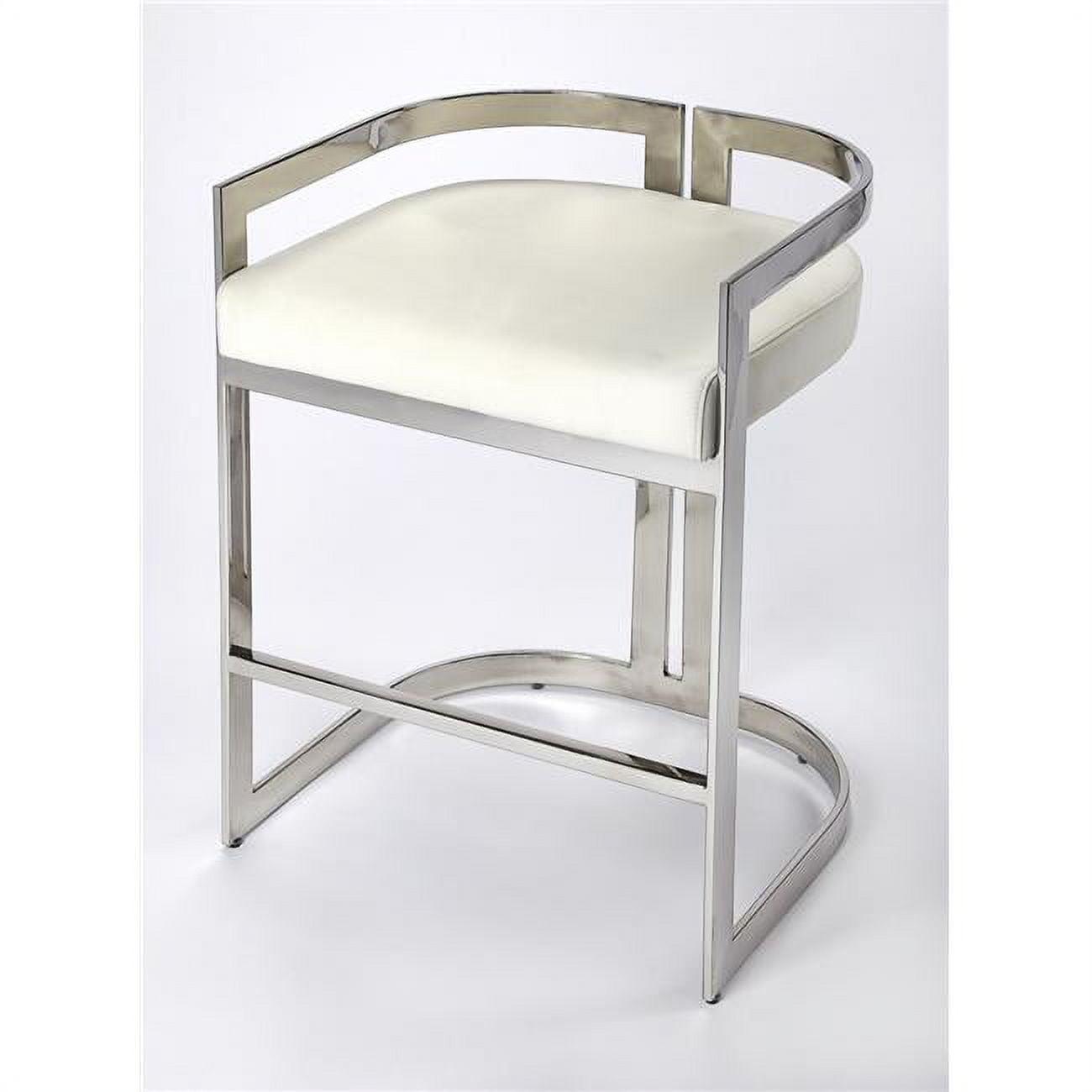 28" White Faux Leather and Metal Counter Stool