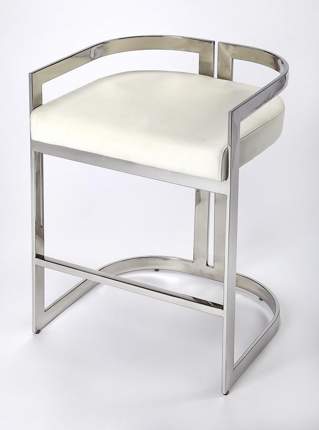 28" White Faux Leather and Metal Counter Stool