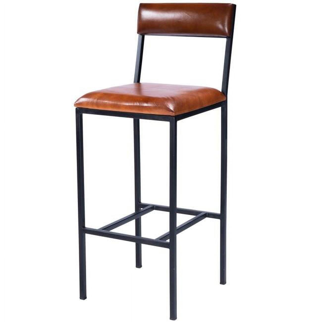 Classic Medium Brown Leather & Metal Bar Stool with Footrest
