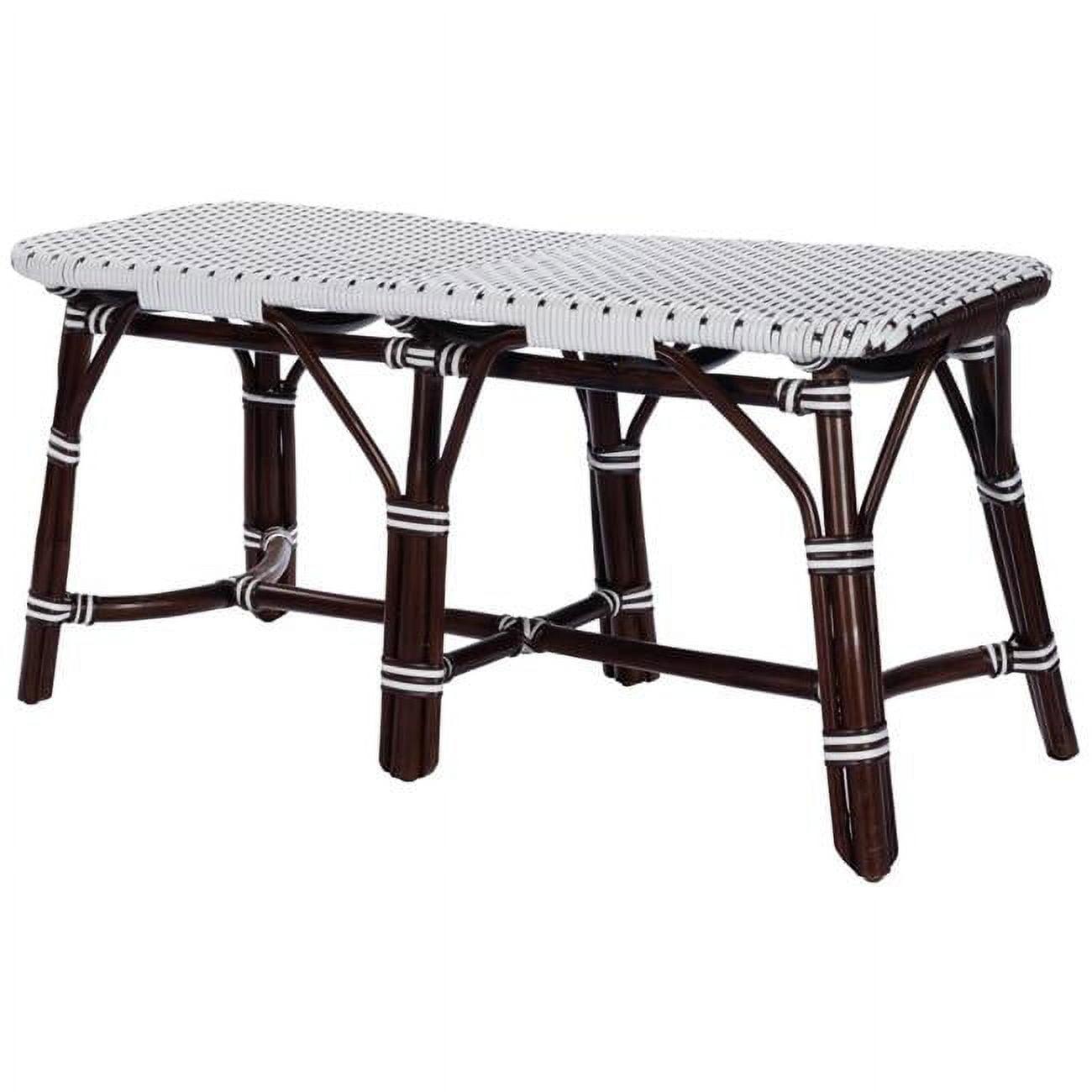 Coastal Charm Dark Brown and White Rattan Storage Bench