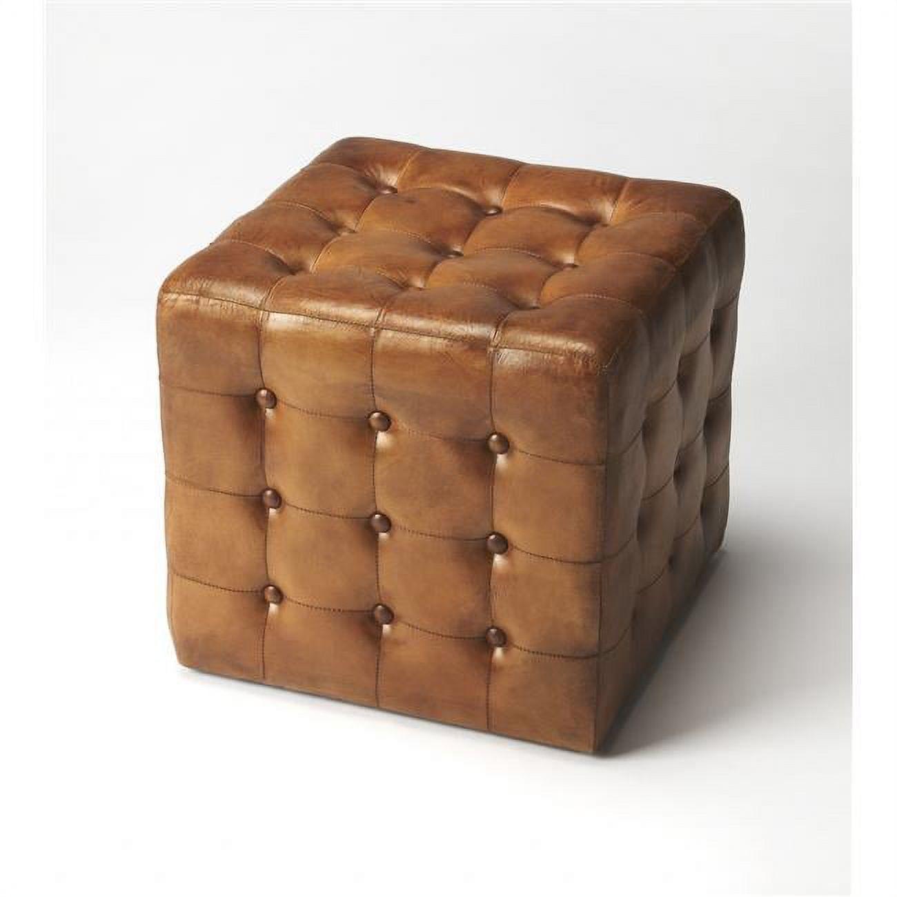 Stately Medium Brown Faux Leather Tufted Cube Footstool