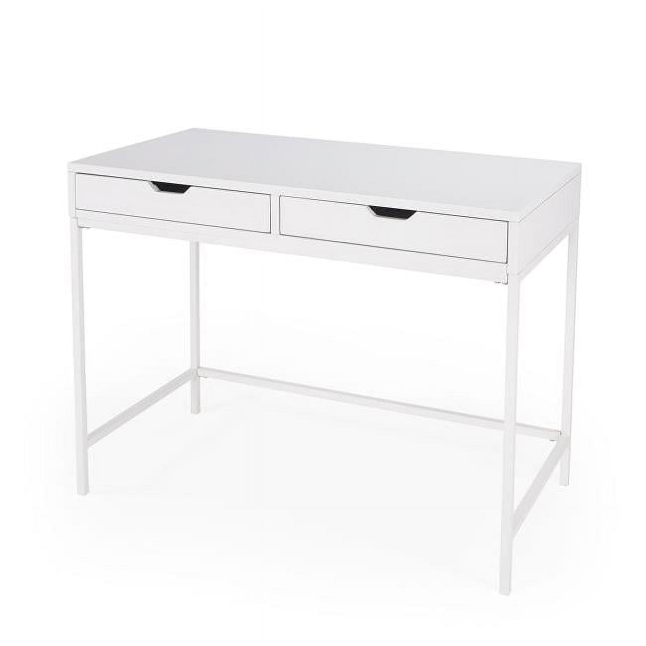 Elegant 40" Glossy White Rubberwood Writing Desk with Drawers