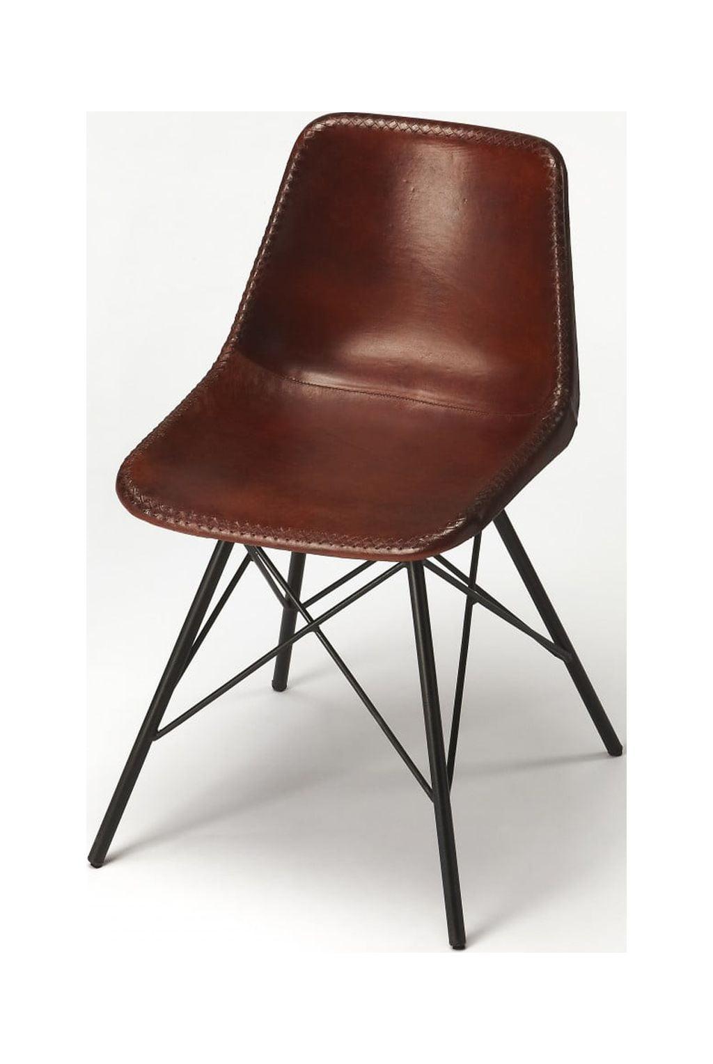 Chic Solid Brown Faux Leather Metal Frame Side Chair