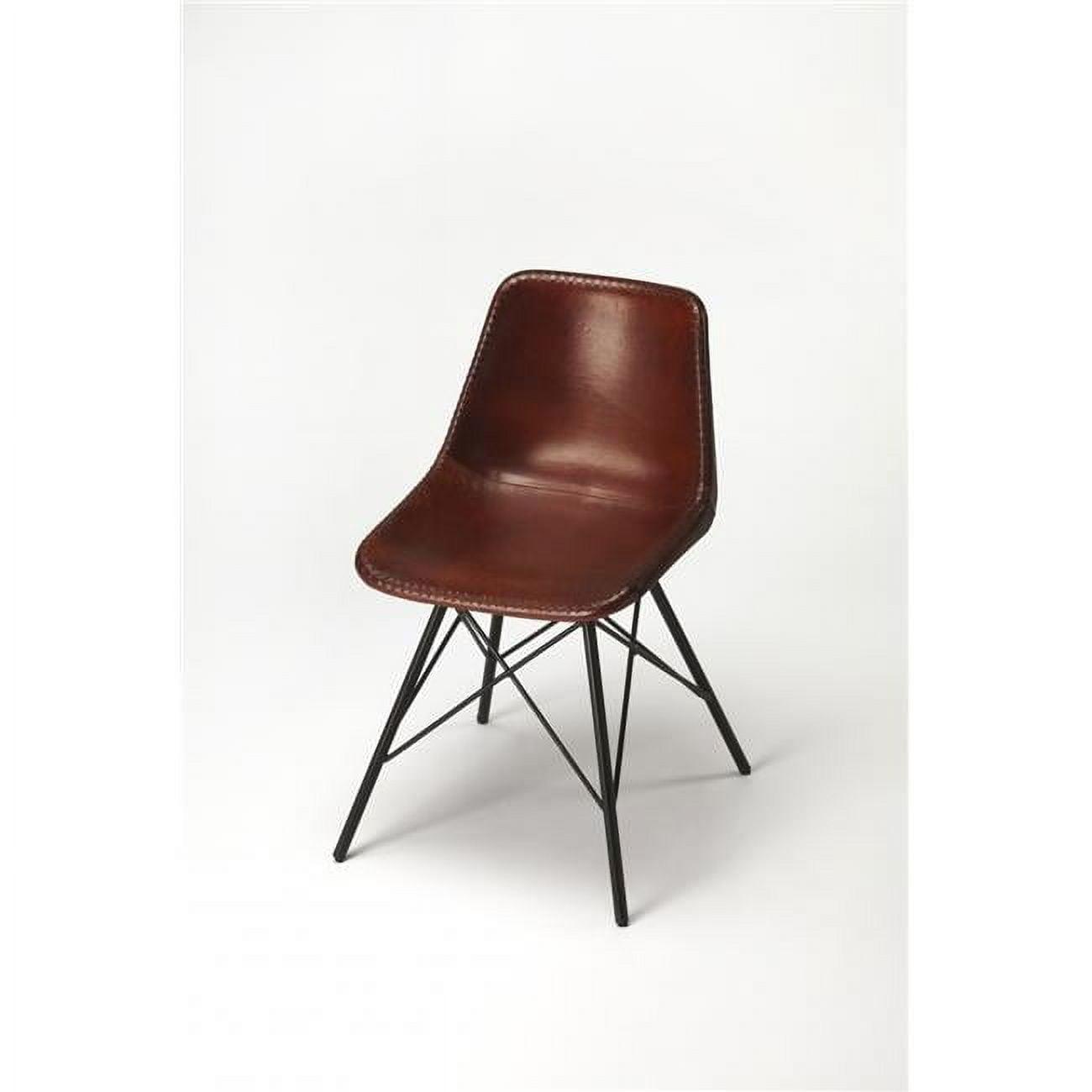 Chic Solid Brown Faux Leather Metal Frame Side Chair