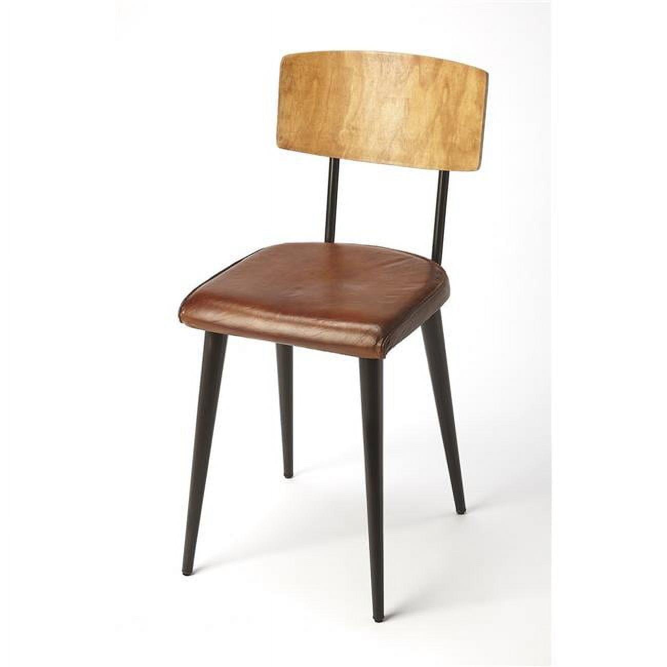 Medium Brown Leather and Metal Side Chair