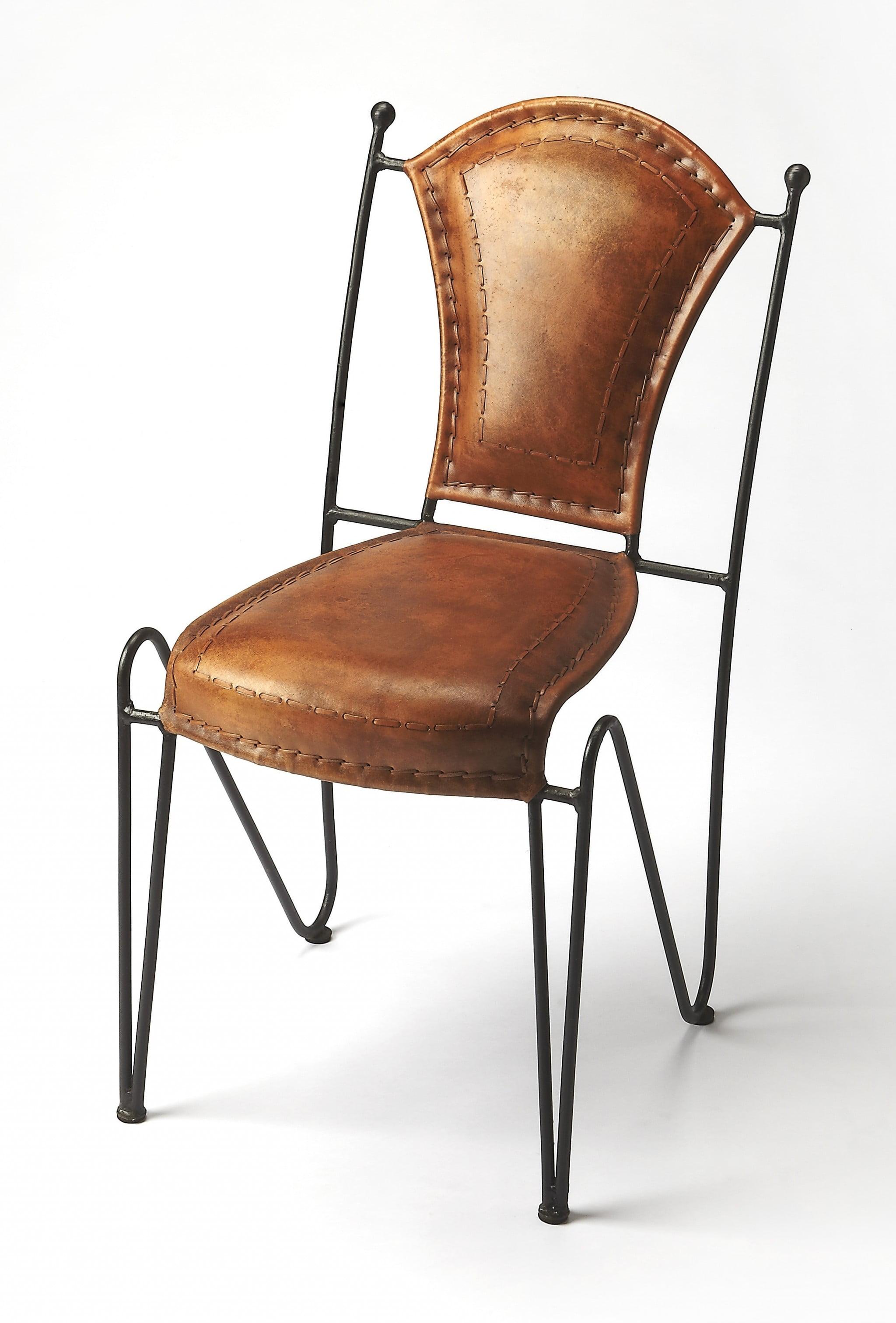 Medium Brown Faux Leather and Iron Side Chair