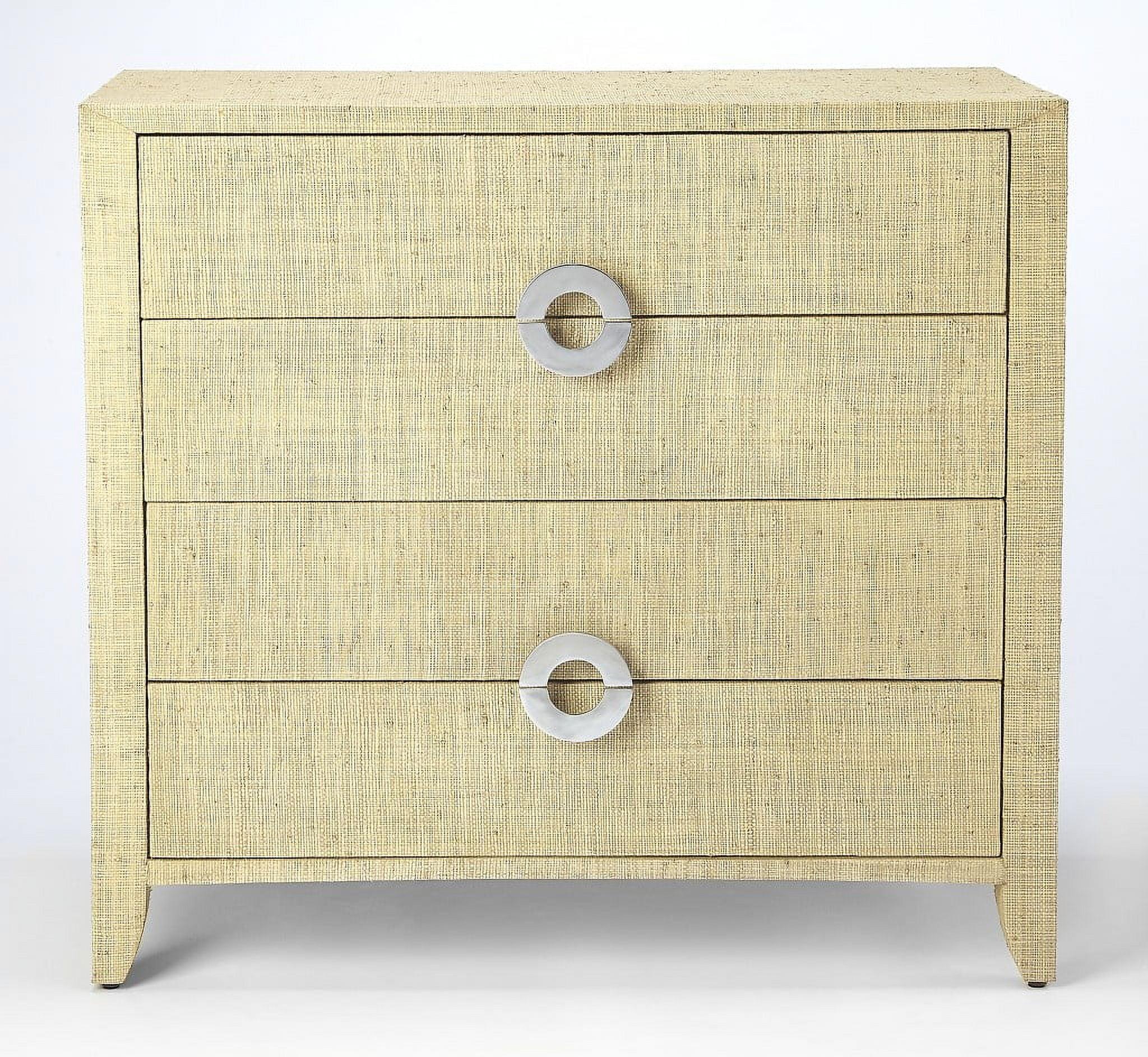 Amelle Cream Raffia 4-Drawer Coastal Accent Chest