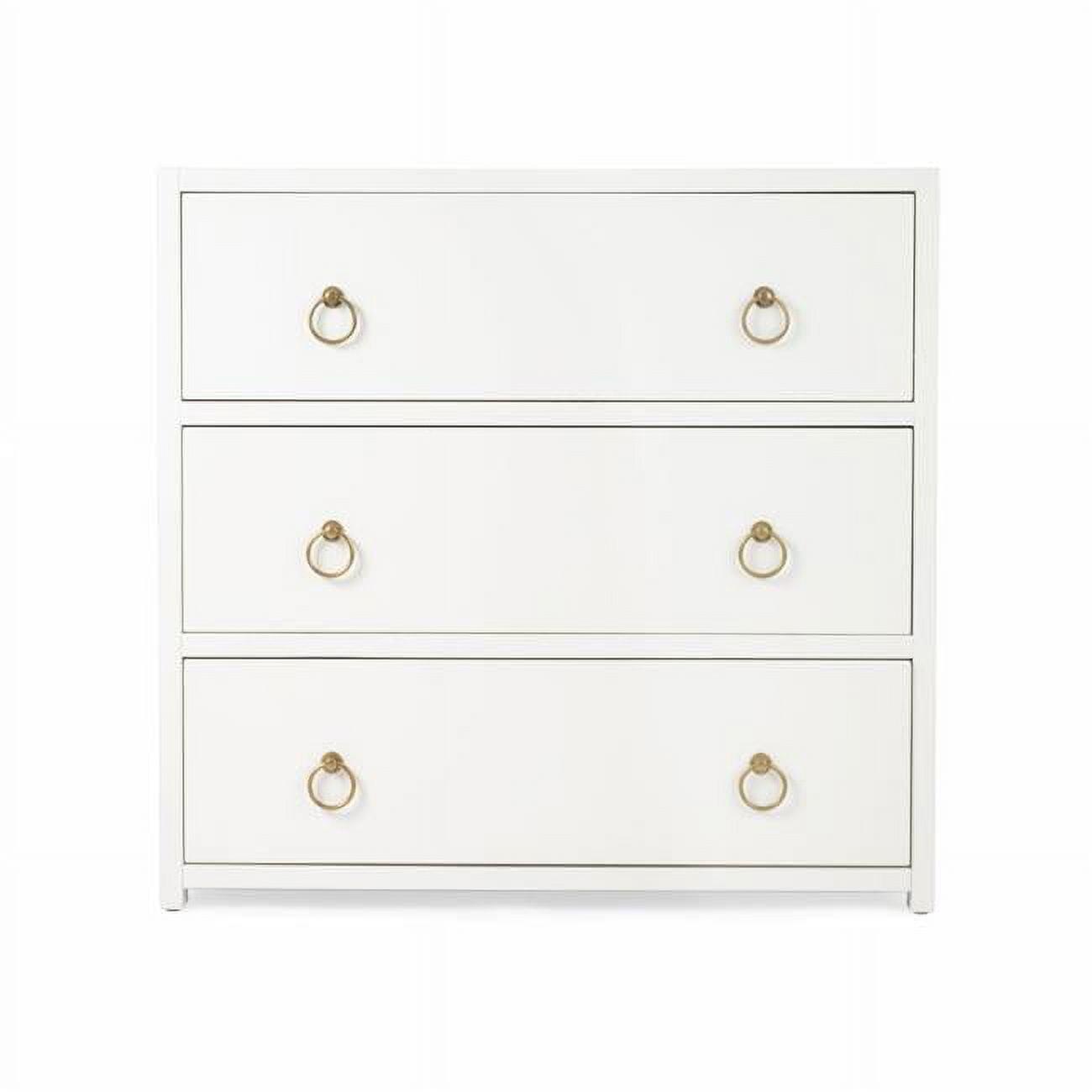 Lark White Transitional 3-Drawer Chest with Gold Metallic Hardware