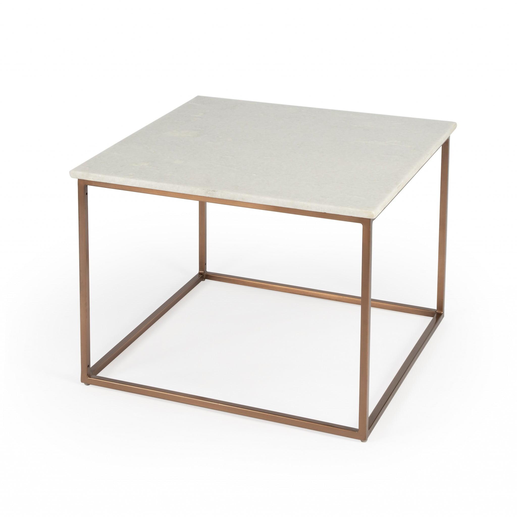 Elegant White Marble & Bronze Finish Iron Coffee Table