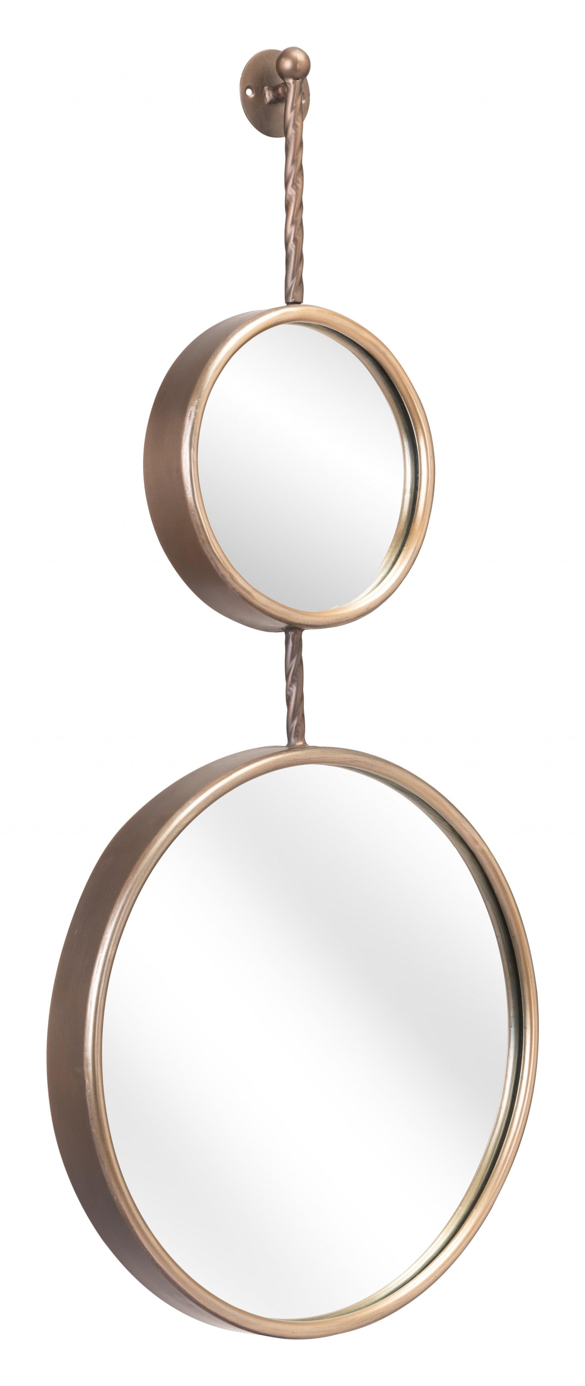 Contemporary Gold Round Steel Hanging Accent Mirror