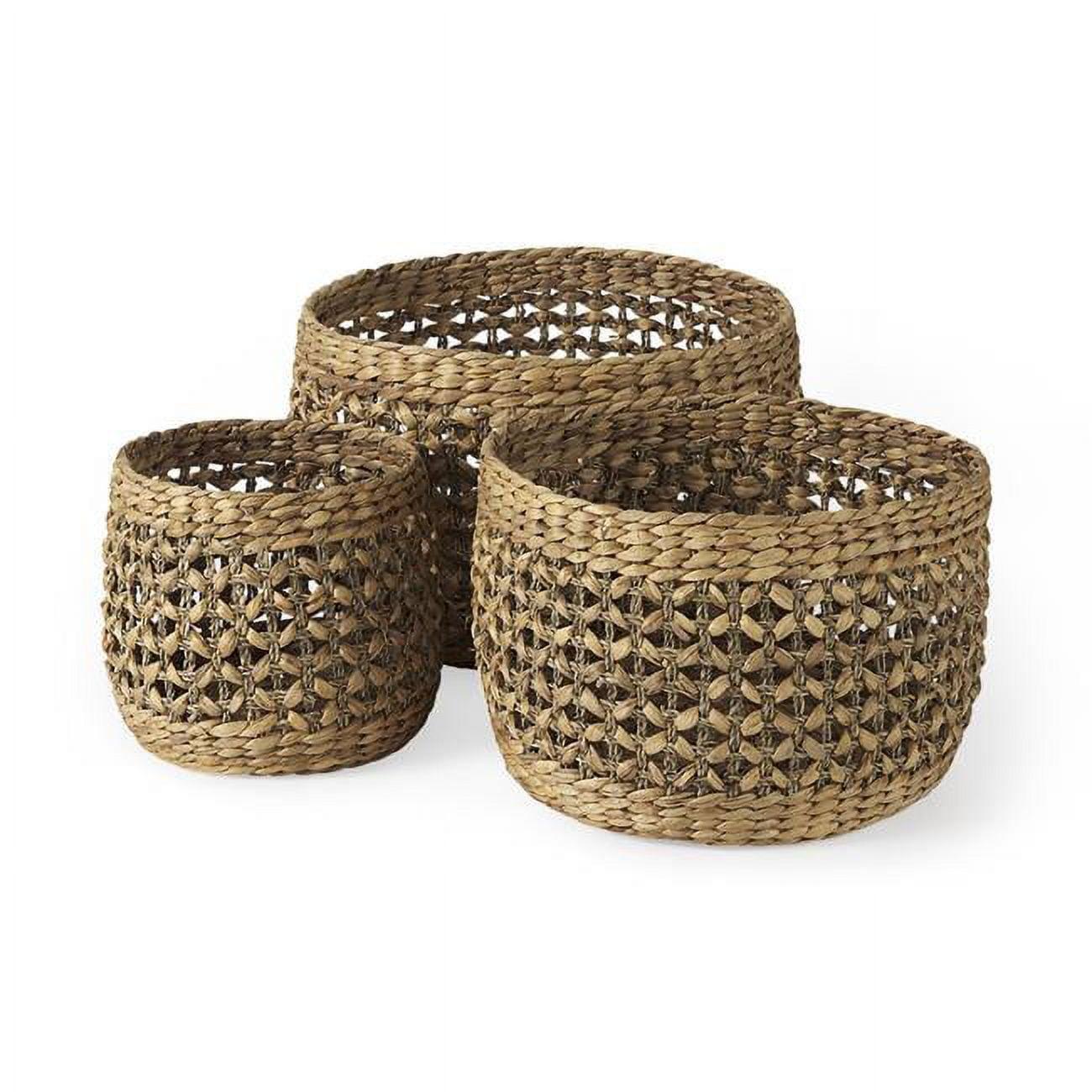 Set of 3 Round Seagrass Wicker Storage Baskets