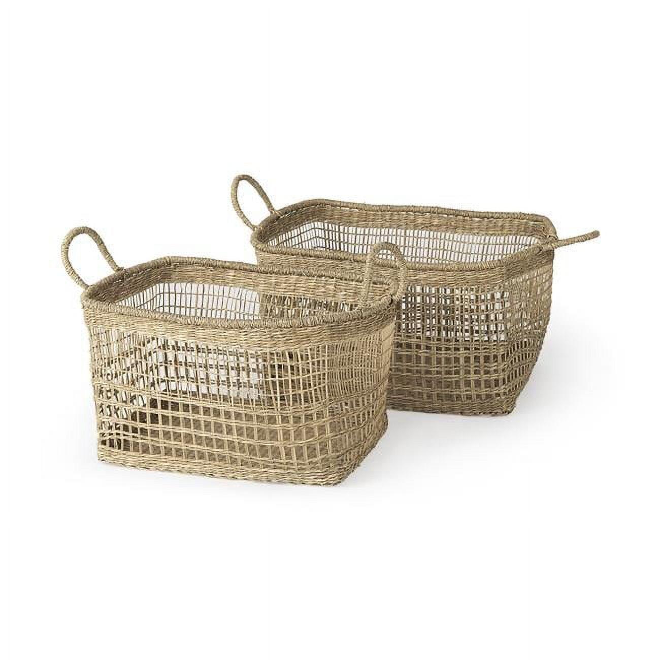 Rectangular Seagrass Woven Storage Baskets - Set of 2