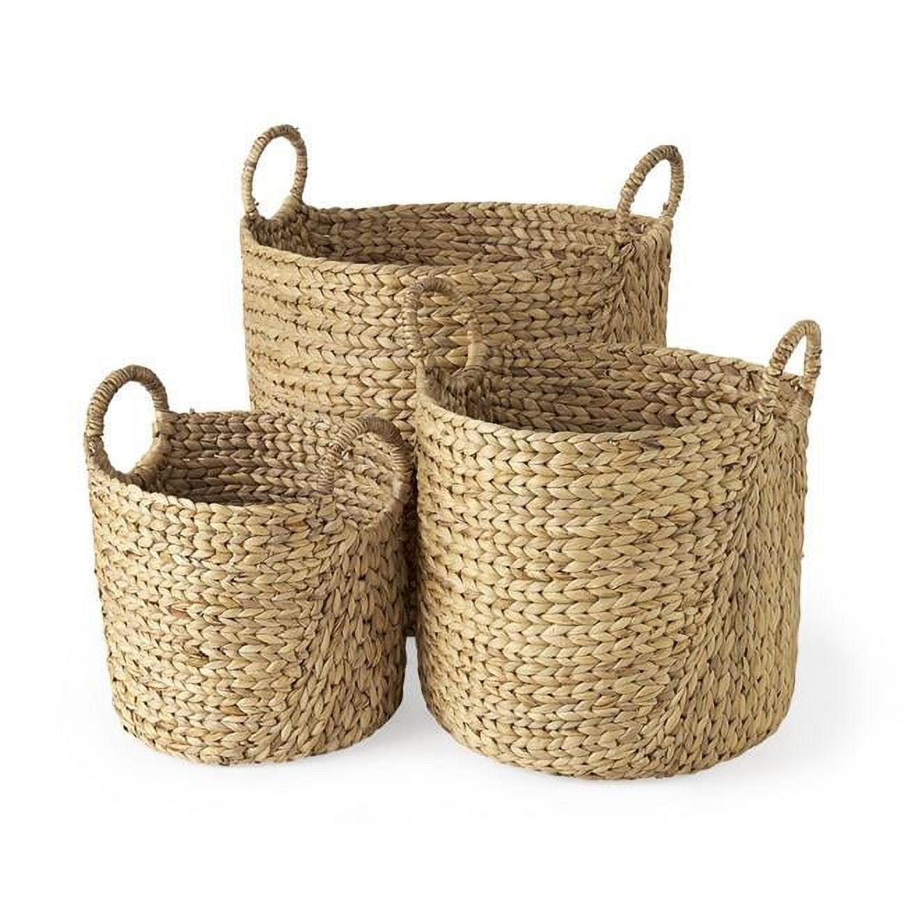 Light Brown Braided Wicker Storage Baskets Set of 3