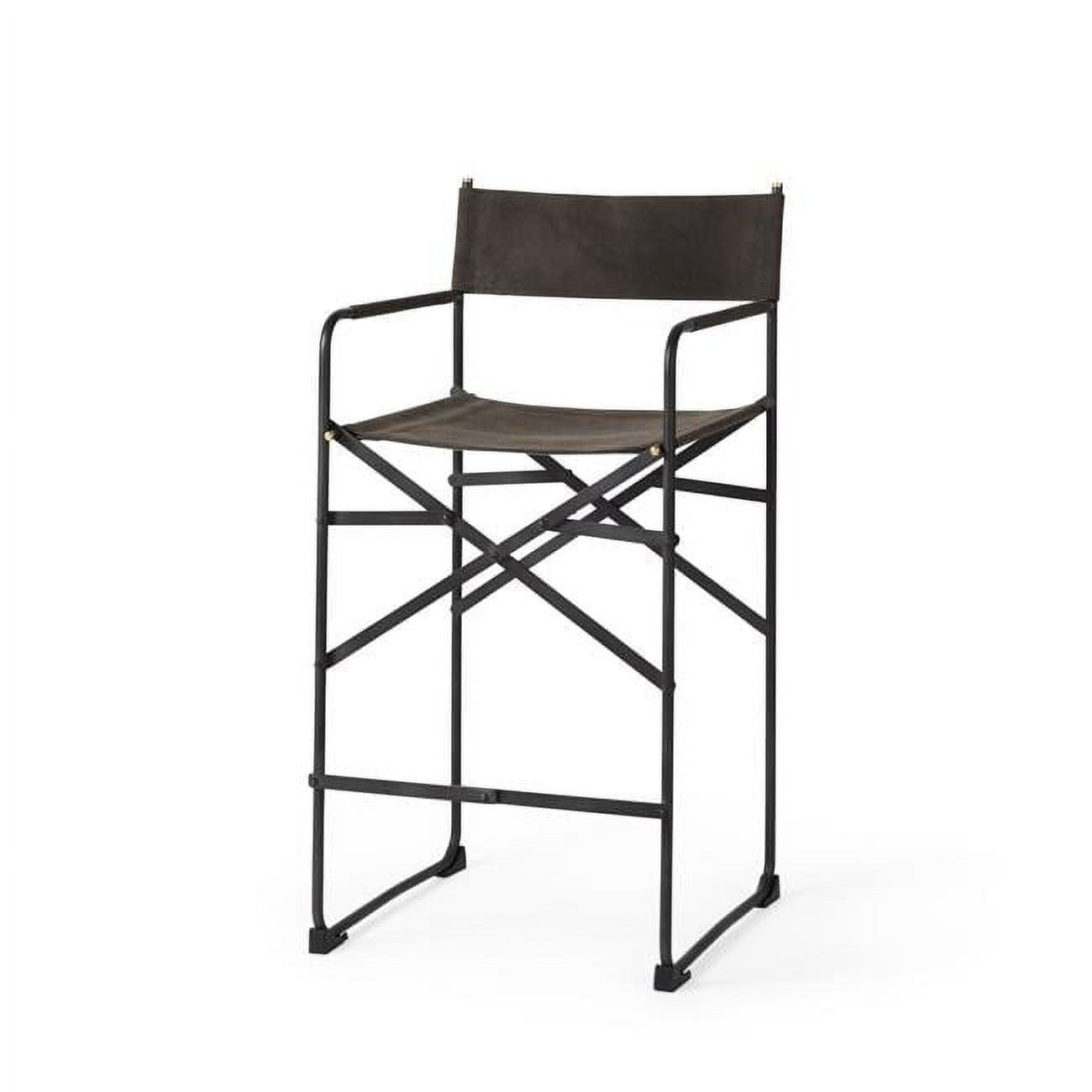 Espresso Leather and Black Metal Director's Counter Stool