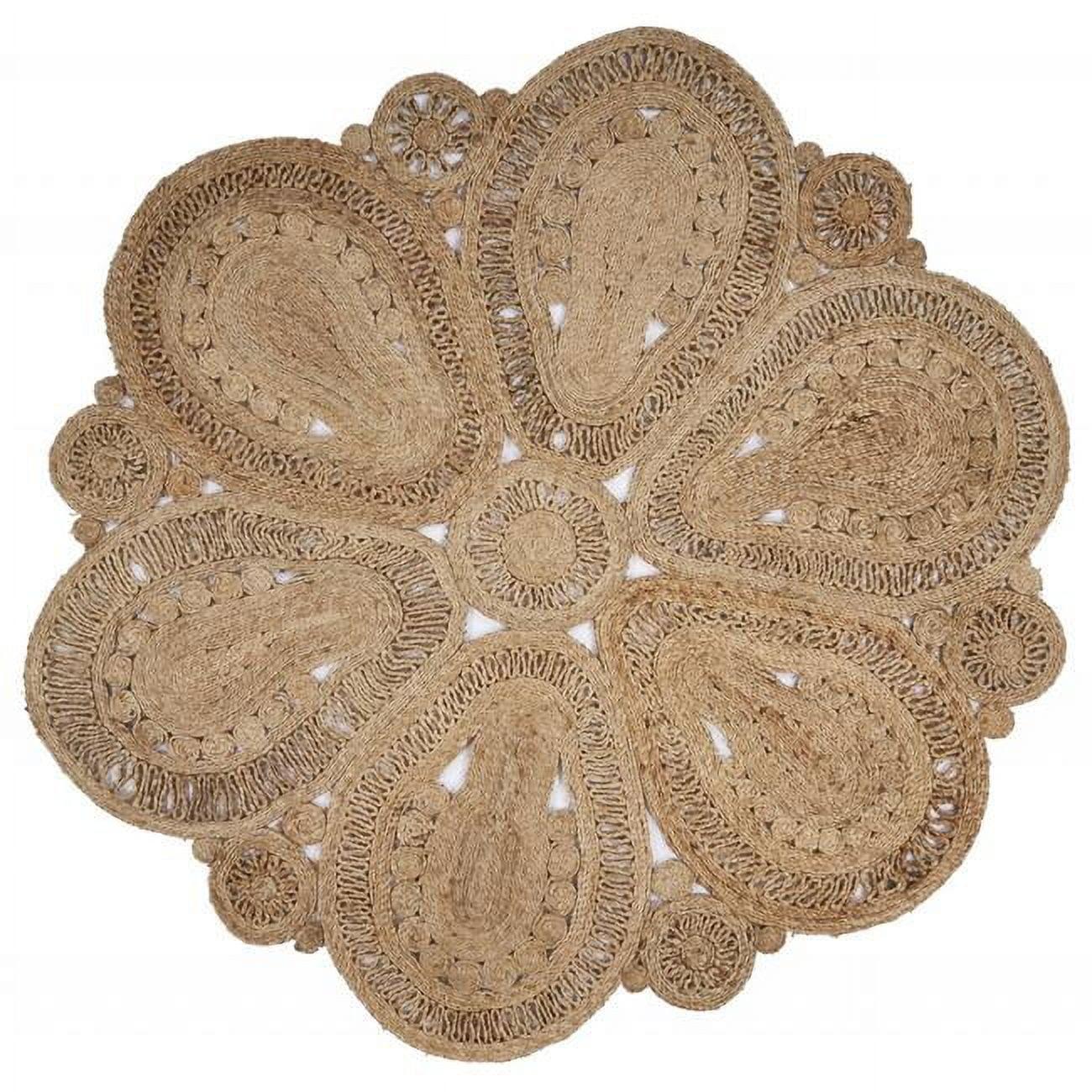 Floral Doily Intricate Braided 90" Square Natural Jute Rug