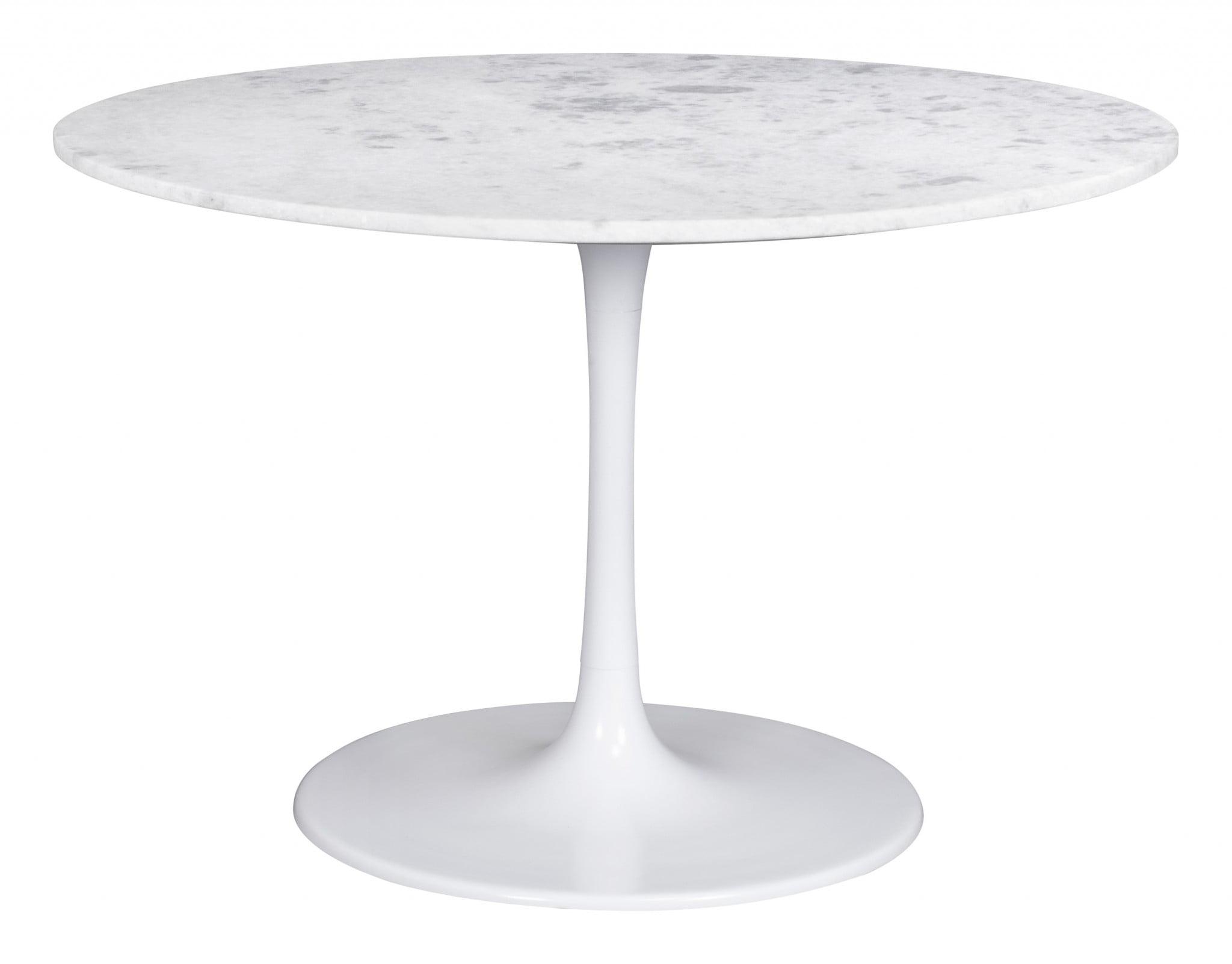 White Marble and Wood Round Dining Table