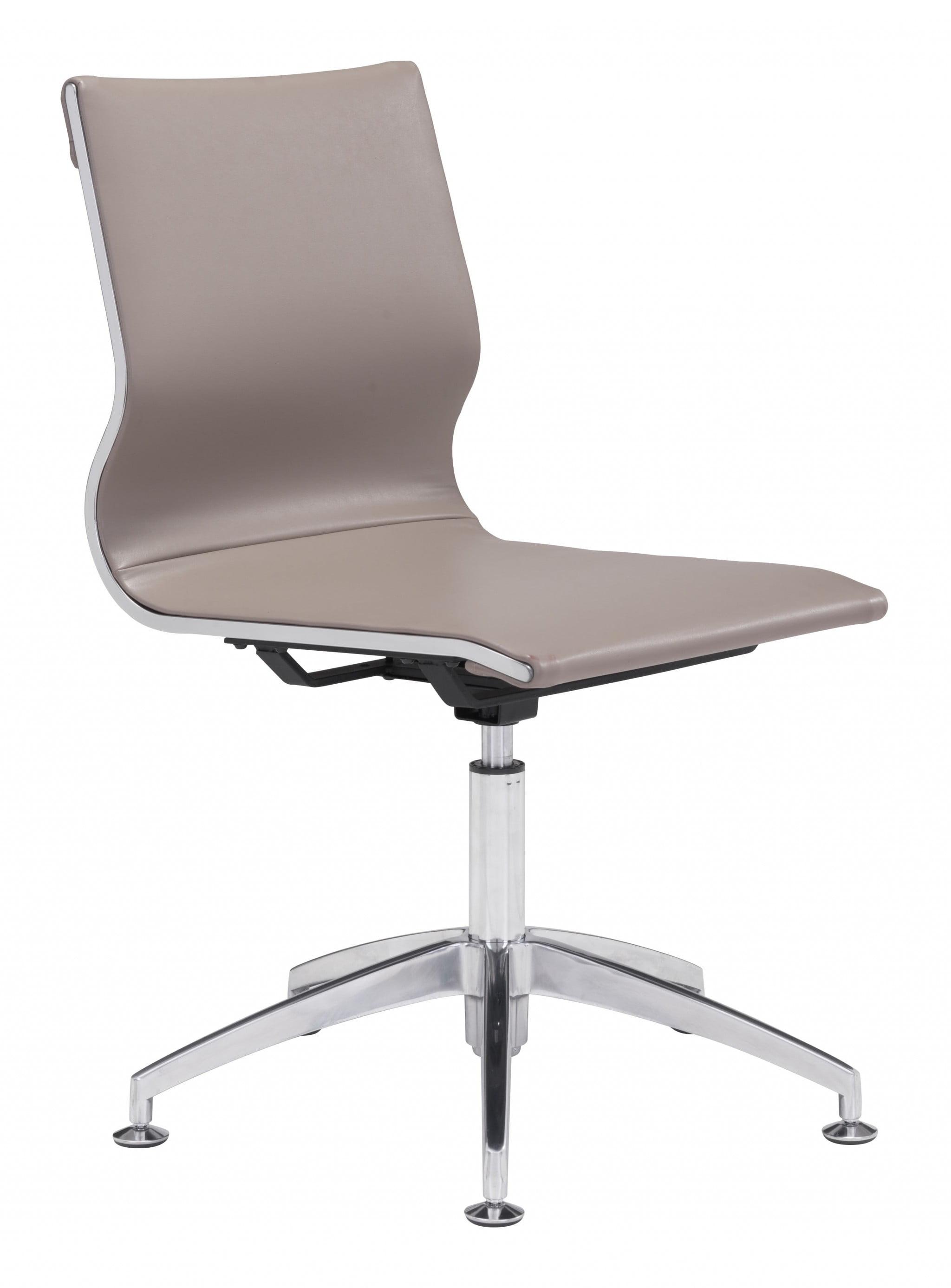 Taupe Mushroom Faux Leather Executive Chair with Polished Silver Frame