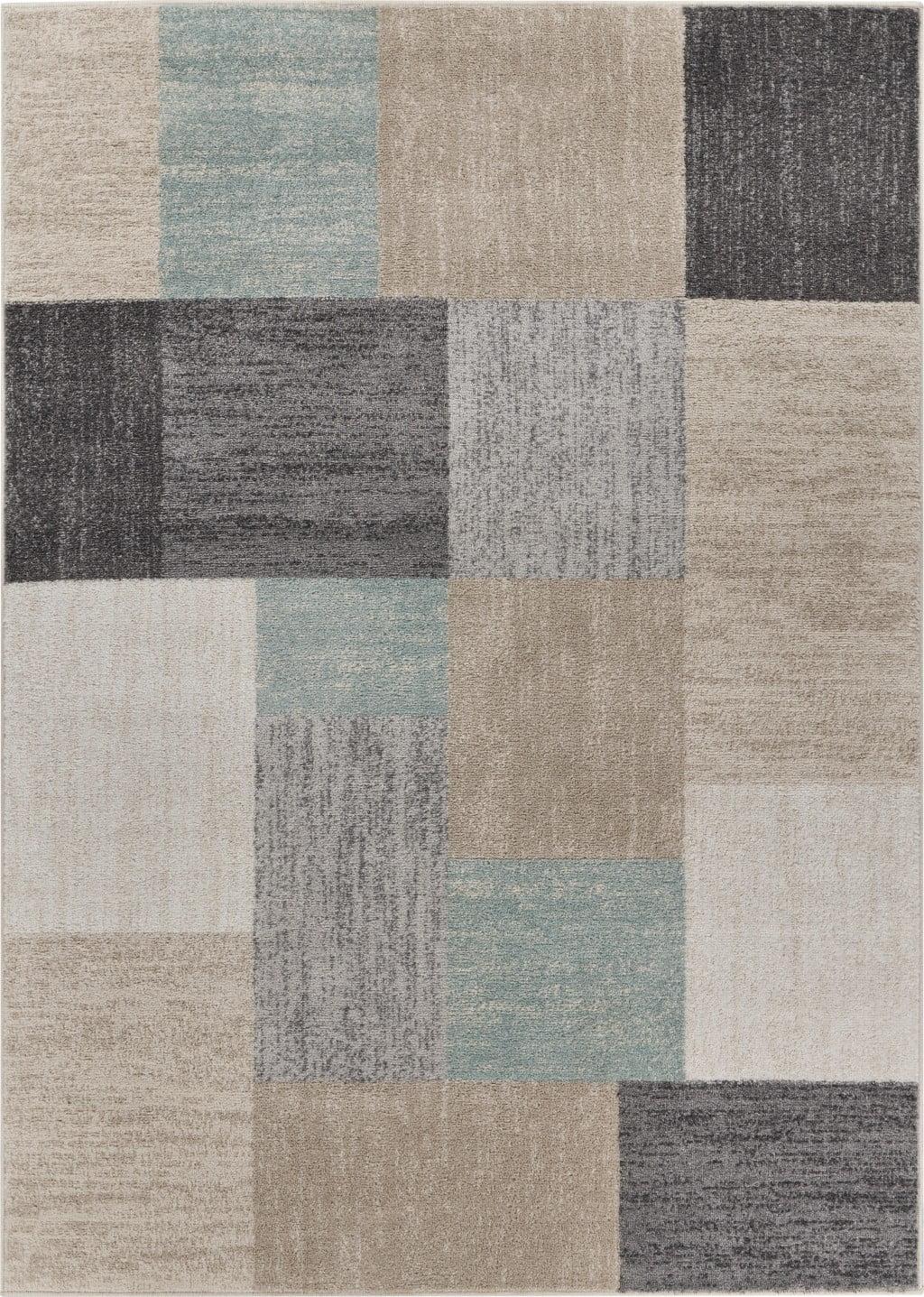 Modern Geometric Black & Beige 5' x 7' Synthetic Area Rug