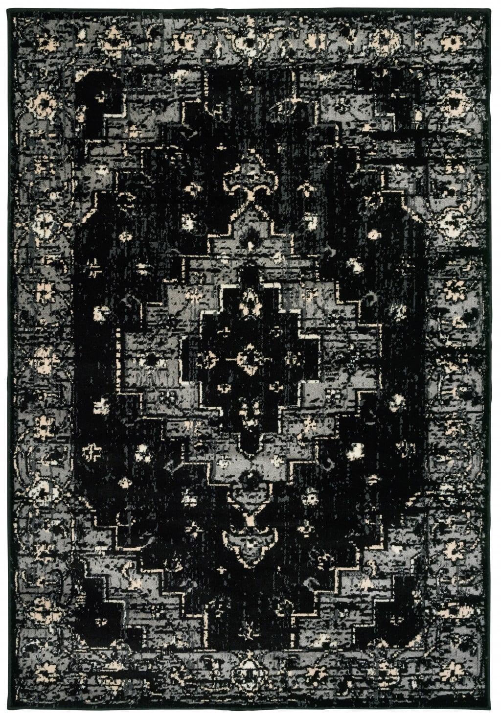 5' x 7' Black and Gray Medallion Cotton Area Rug