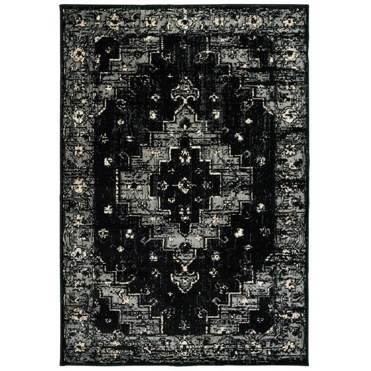 5' x 7' Black and Gray Medallion Cotton Area Rug