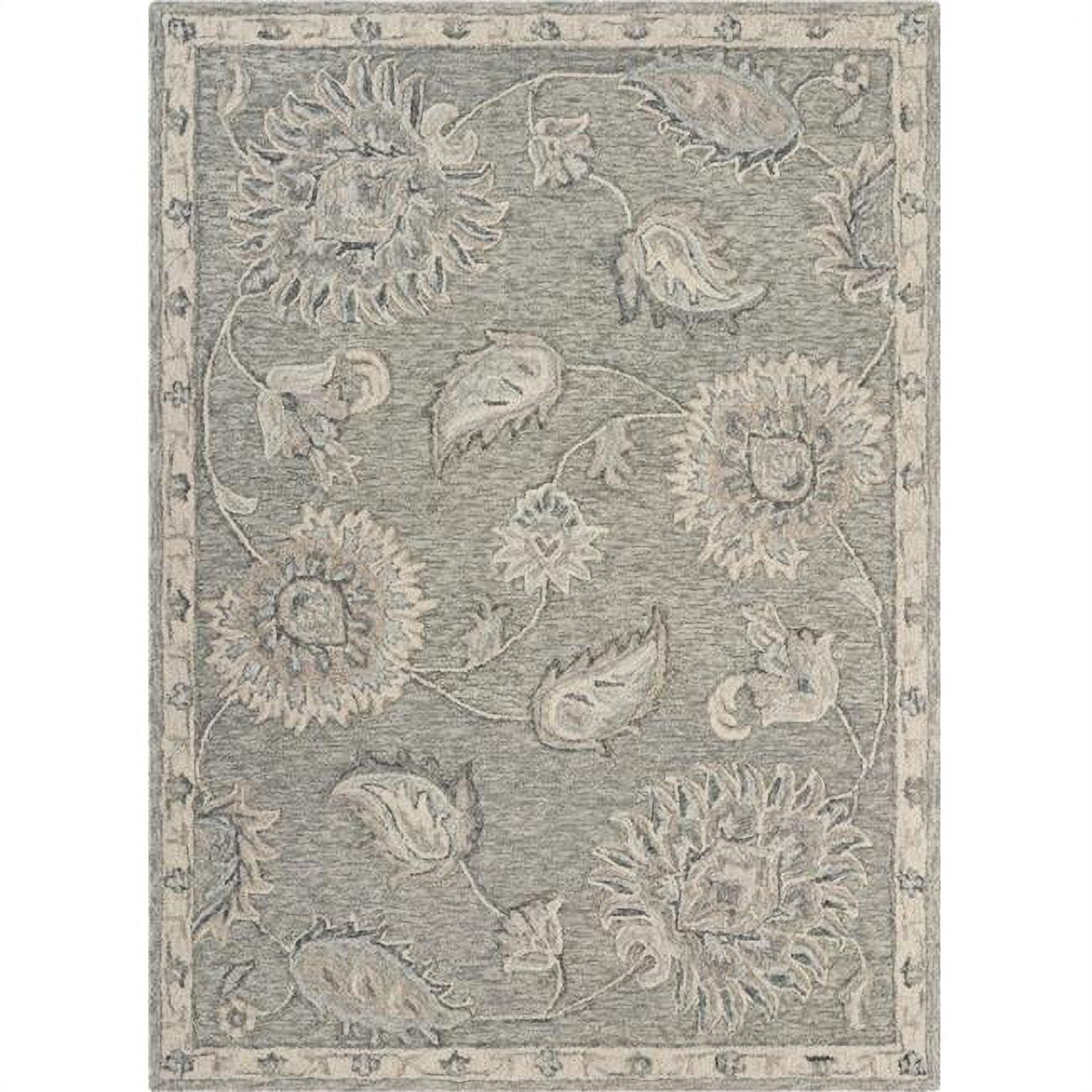 Gray Floral Handmade Wool and Cotton Area Rug