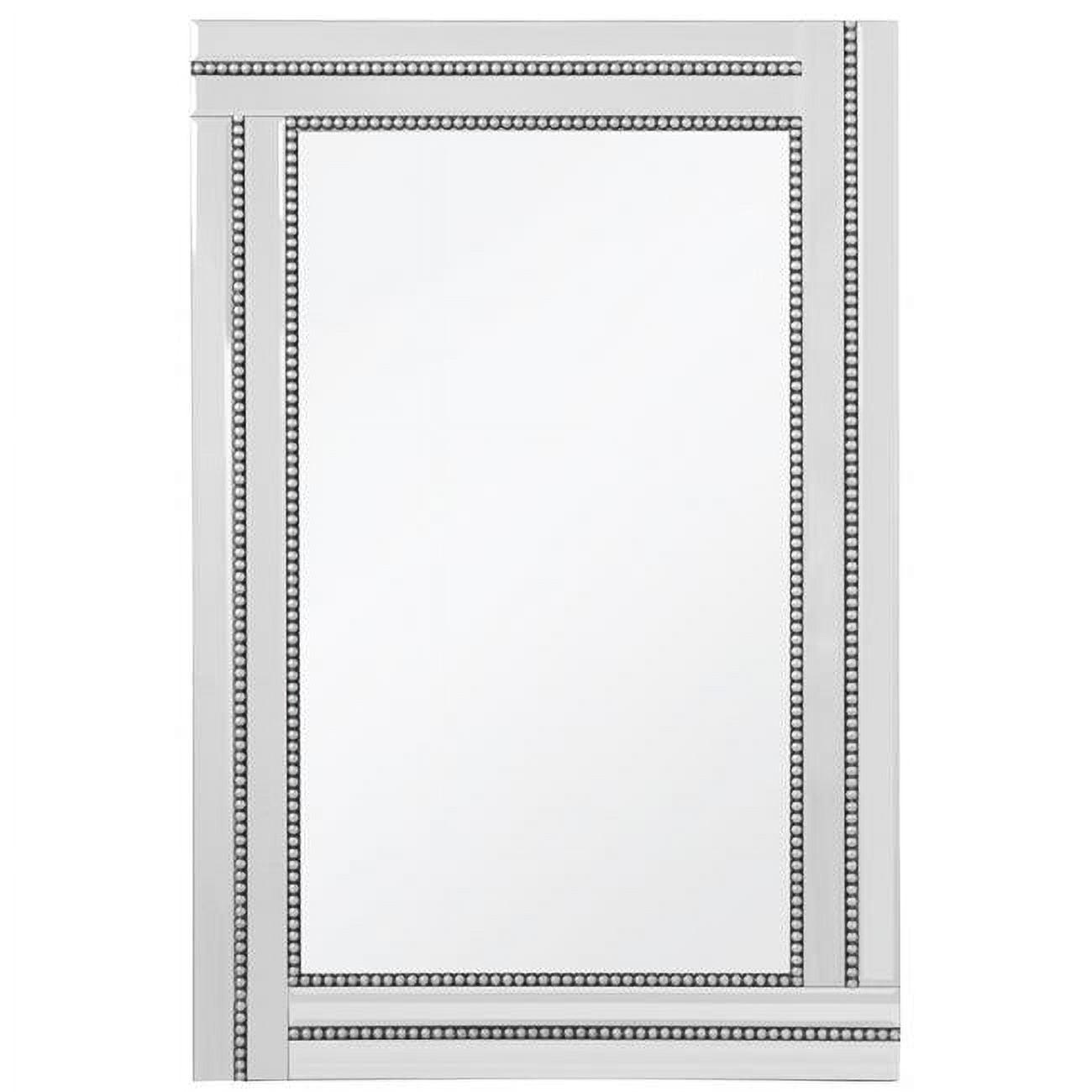 Elegant Silver Beaded Frame Rectangular Wall Mirror