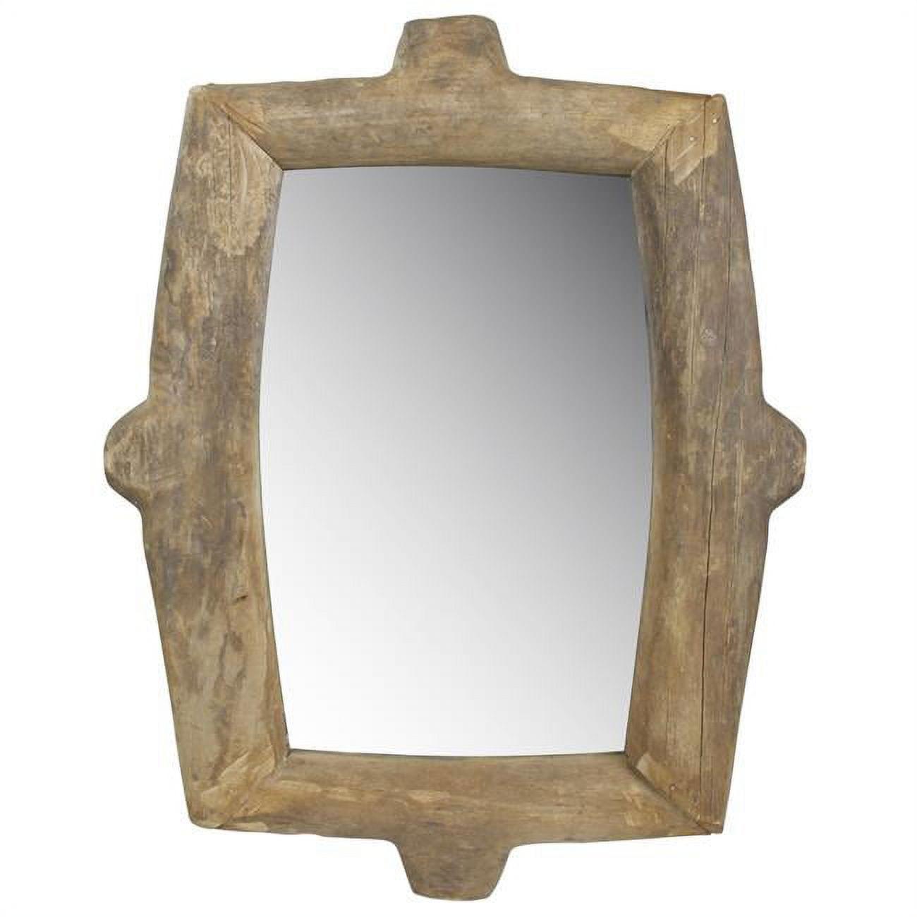 Rustic Natural Wood Rounded Rectangular Wall Mirror