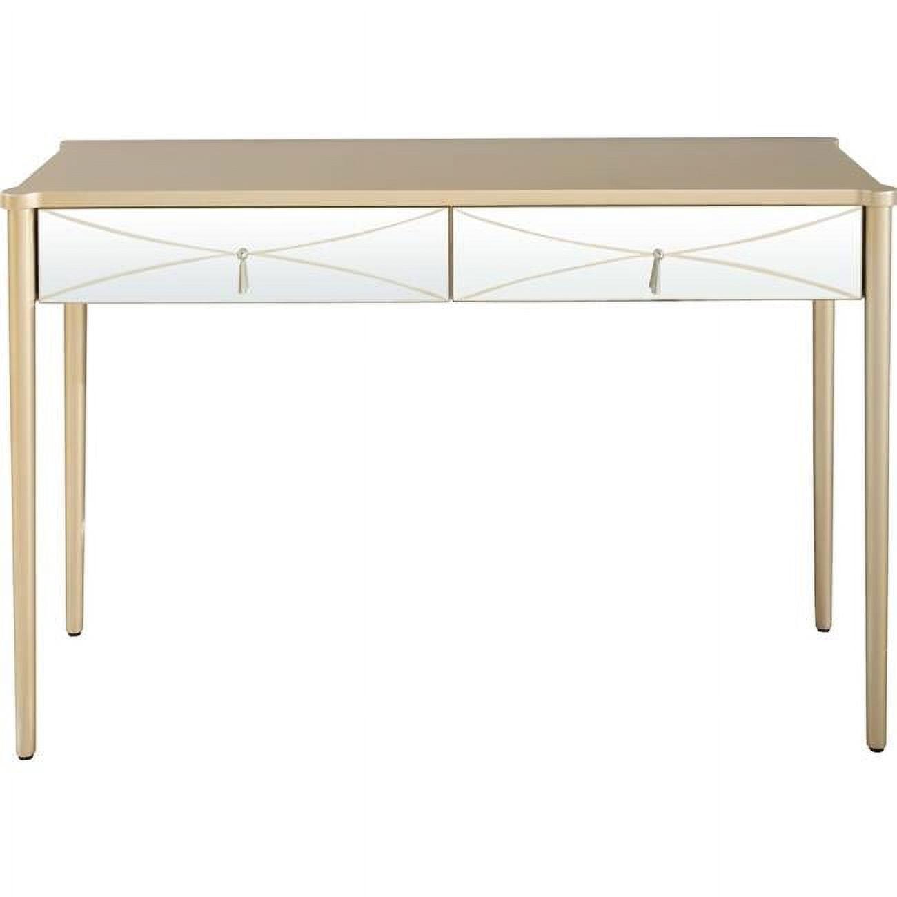 Elegant Champagne Finish Mirrored Console Table with Storage