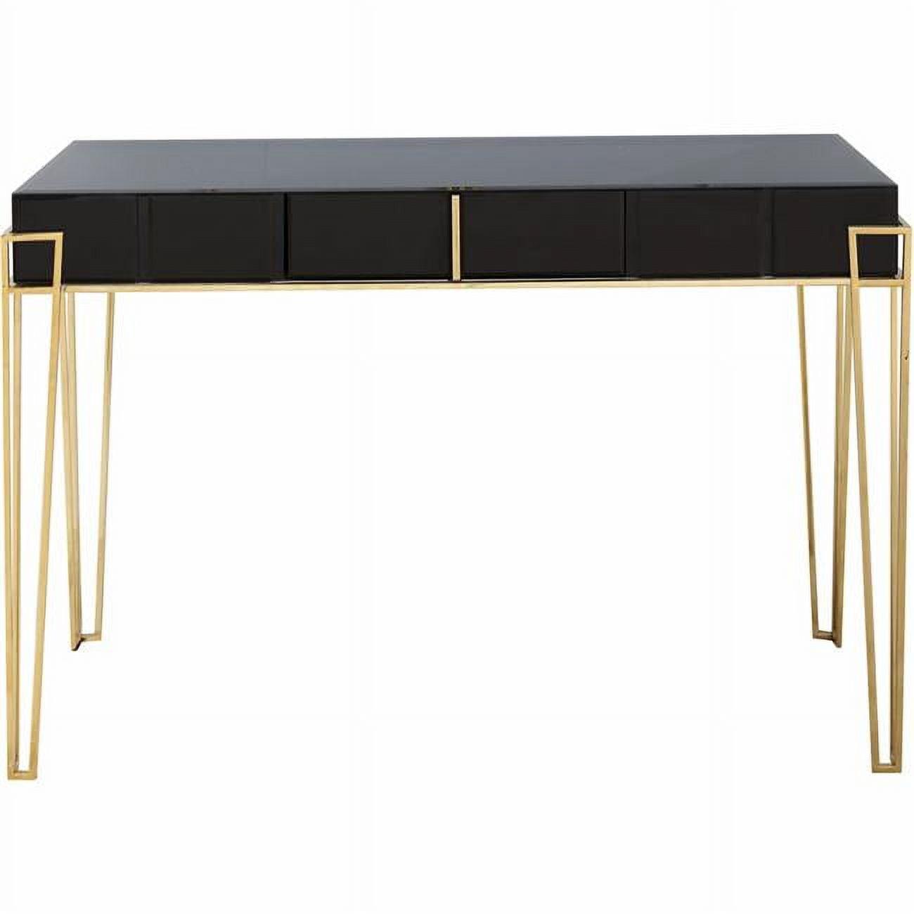 Elegant Black and Gold Mirrored Console Table with Storage