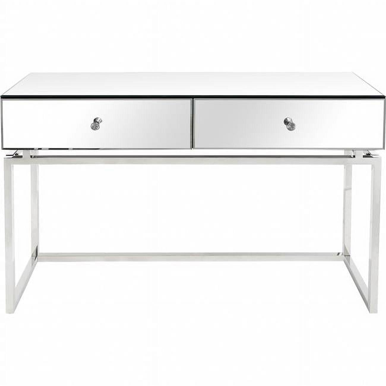 Silver Mirrored Console Table with Storage and Stainless Steel Base